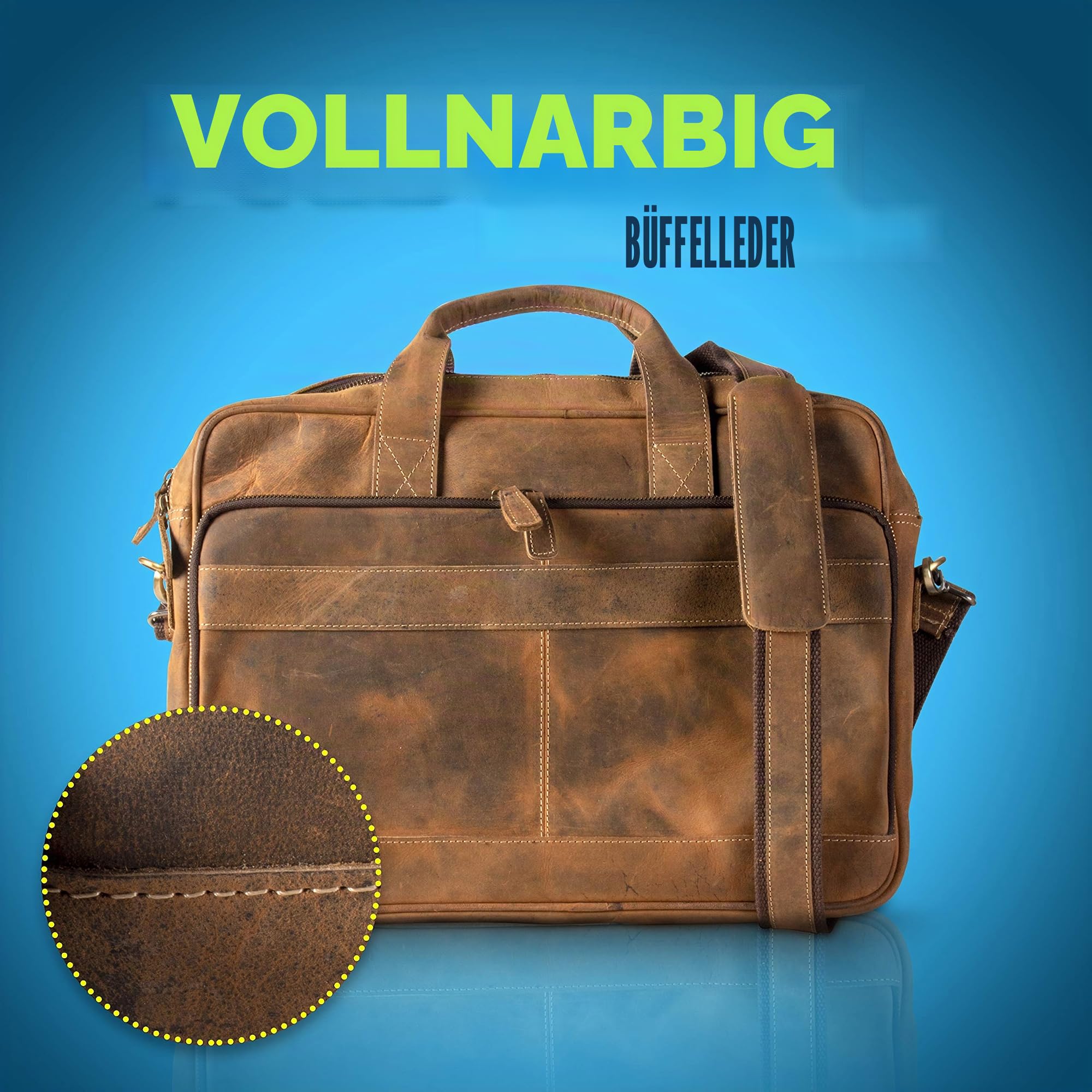 KomalC 16-Zoll-Aktentaschen aus Leder, Laptop-Kuriertaschen für Männer und Frauen, beste Büro-, Schul-, College-Umhängetasche