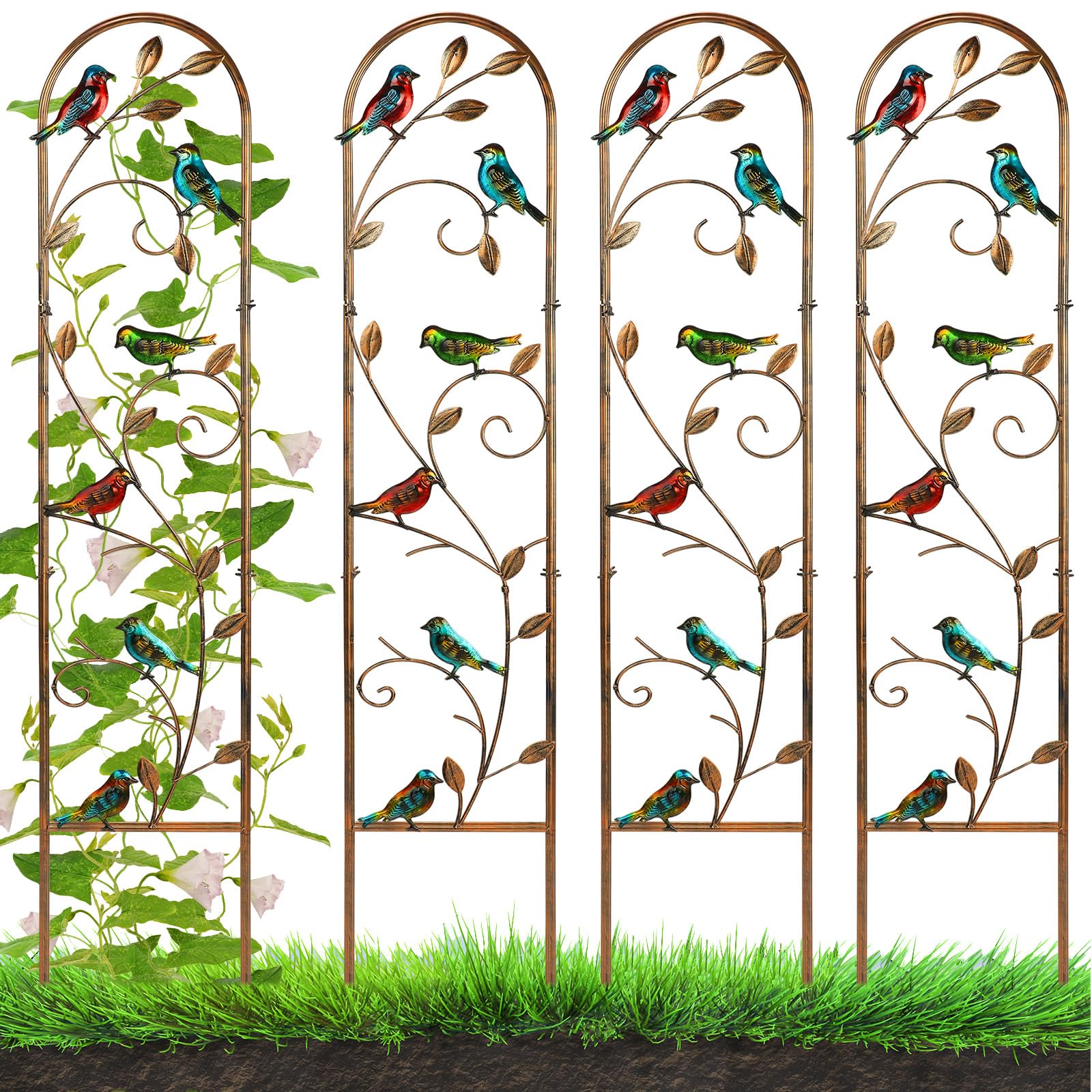 Blulu 4 Pack Hummingbird Metal Garden Trellis for Climbing Plants 60" Height Detachable Plant Flower Stand Decorative Vegetable Vine Arched Fence Trellis for Outdoor Patio Yard Lawn Decoration