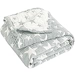 NTBAY 3 Layer Oversized Muslin Cotton Toddler Blanket, 45x60 Inches Jacquard Reversible Nursery Bed Blanket, Super Soft and Thermal Crib Blanket for All Seasons, Baby Gift, 45x60, Grey/White Star