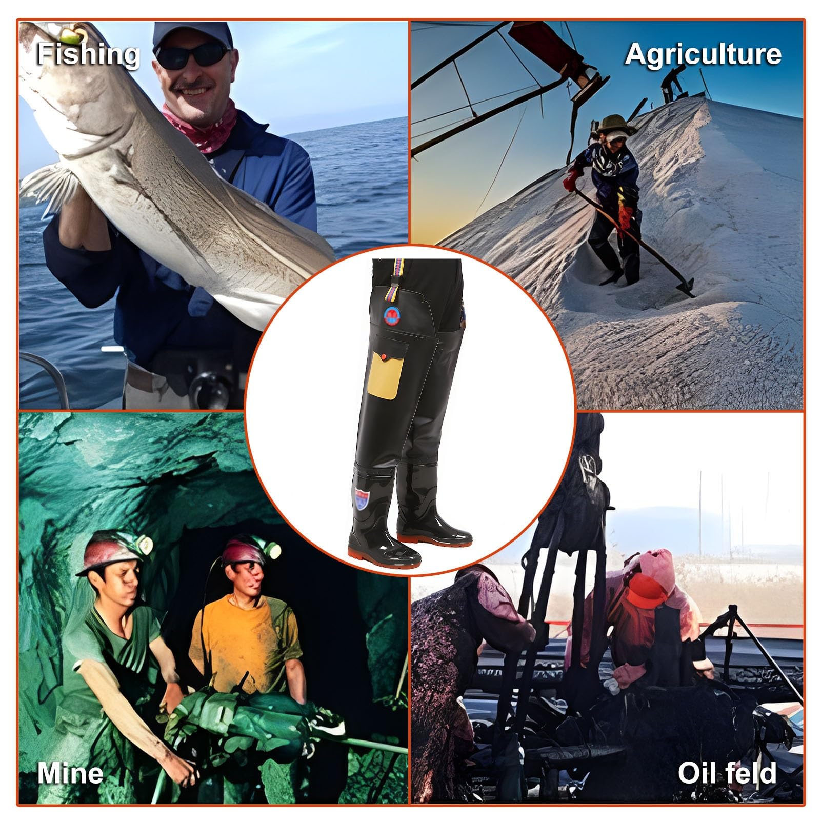 Stivali di Gomma Impermeabili per trampolieri dell Stivali da Pesca Versatili for Esterni, Stivali da Pesca da Uomo Fatti for durare, for Pesca, Agricoltura, Lavoro, Caccia(5)