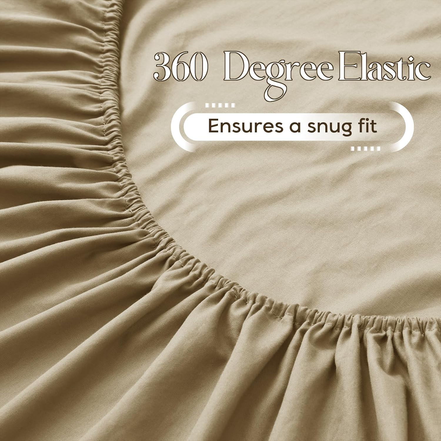 Entisn Pure Cotton Sheets King Size Bed Set 4 Pieces, 400 Thread Count Cotton Sheet Set with All Around Elastic for Snug Fit, All Seasons Breathable & Soft Bedding, 16 Inch Deep Pocket, Beige