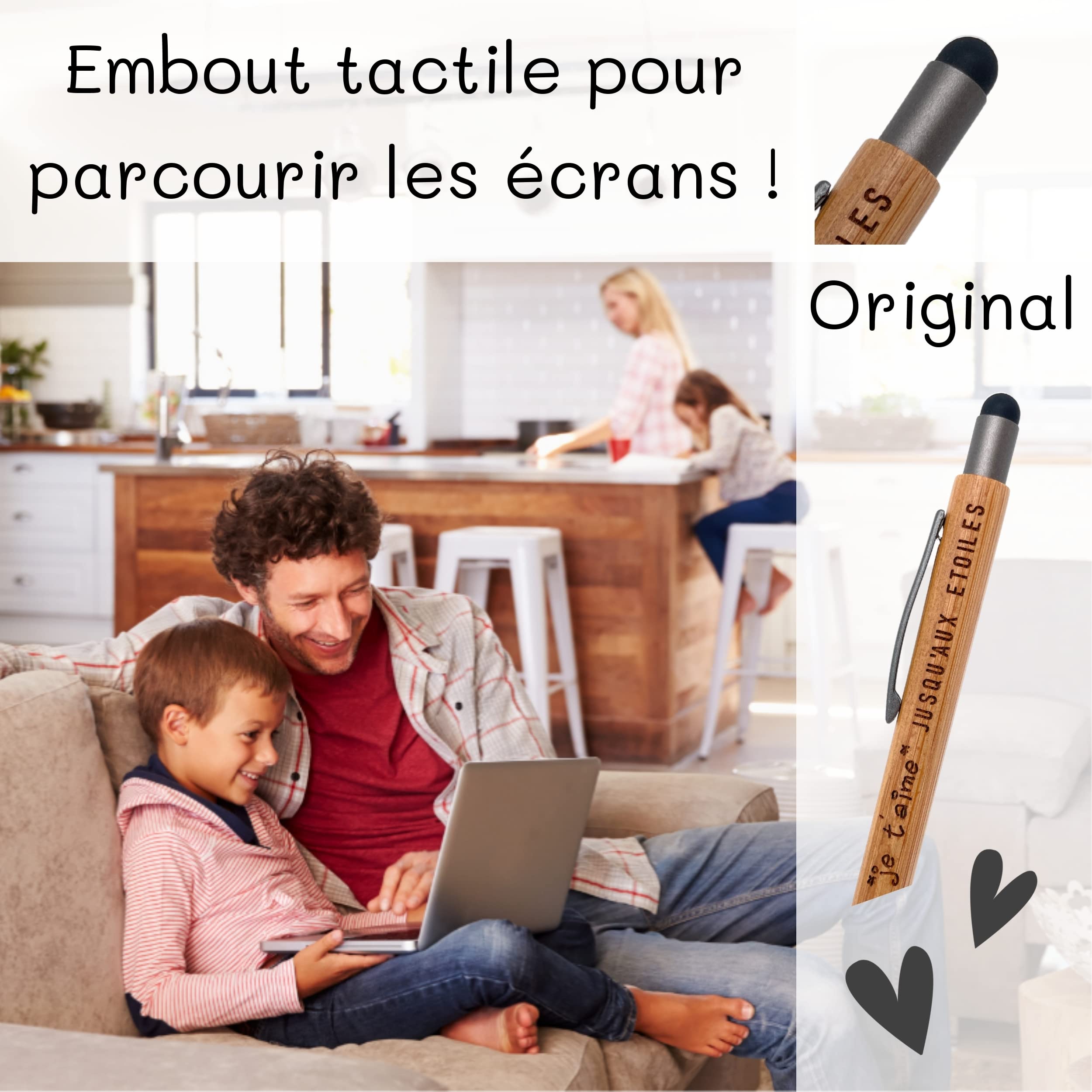 ERNESTINE TouchStift Mit Gravur 'Paten Je T'aime' – Bambus, Geschenk Für Paten & Patentanten