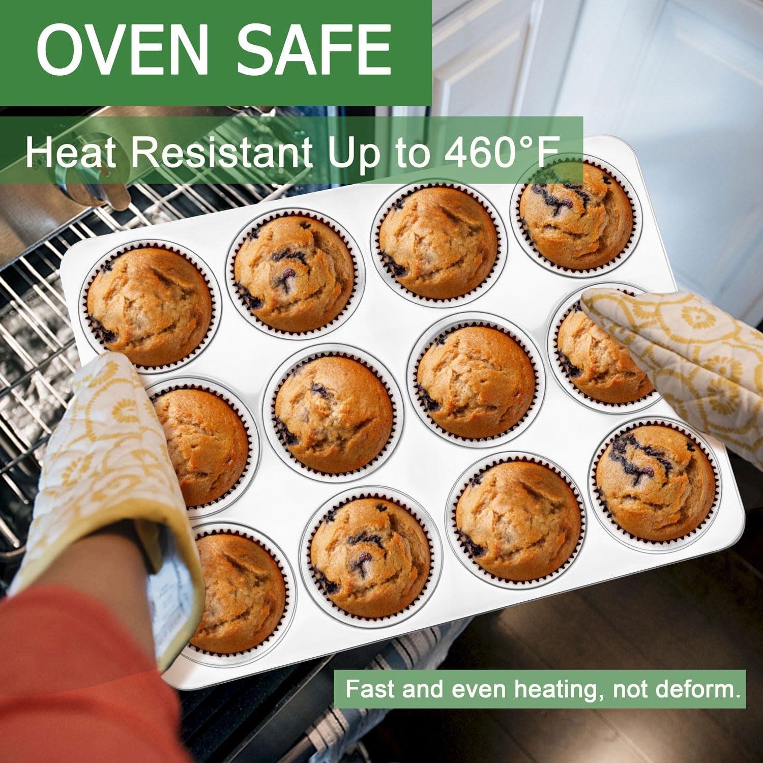 Herogo Muffinform aus Edelstahl für 12 Muffins, Quiches, Metall, antihaftbeschichtet, für Backen, Mini-Brownie, normale Größe und leicht zu reinigen, ofen- und spülmaschinenfest, 3 Stück