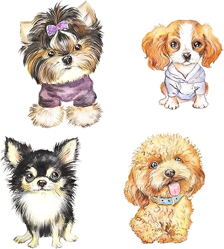 Gcarebb 4 calcomanías para planchar para cachorros, parches para planchar con transferencia de calor, parches de vinilo HTV para transferencia de