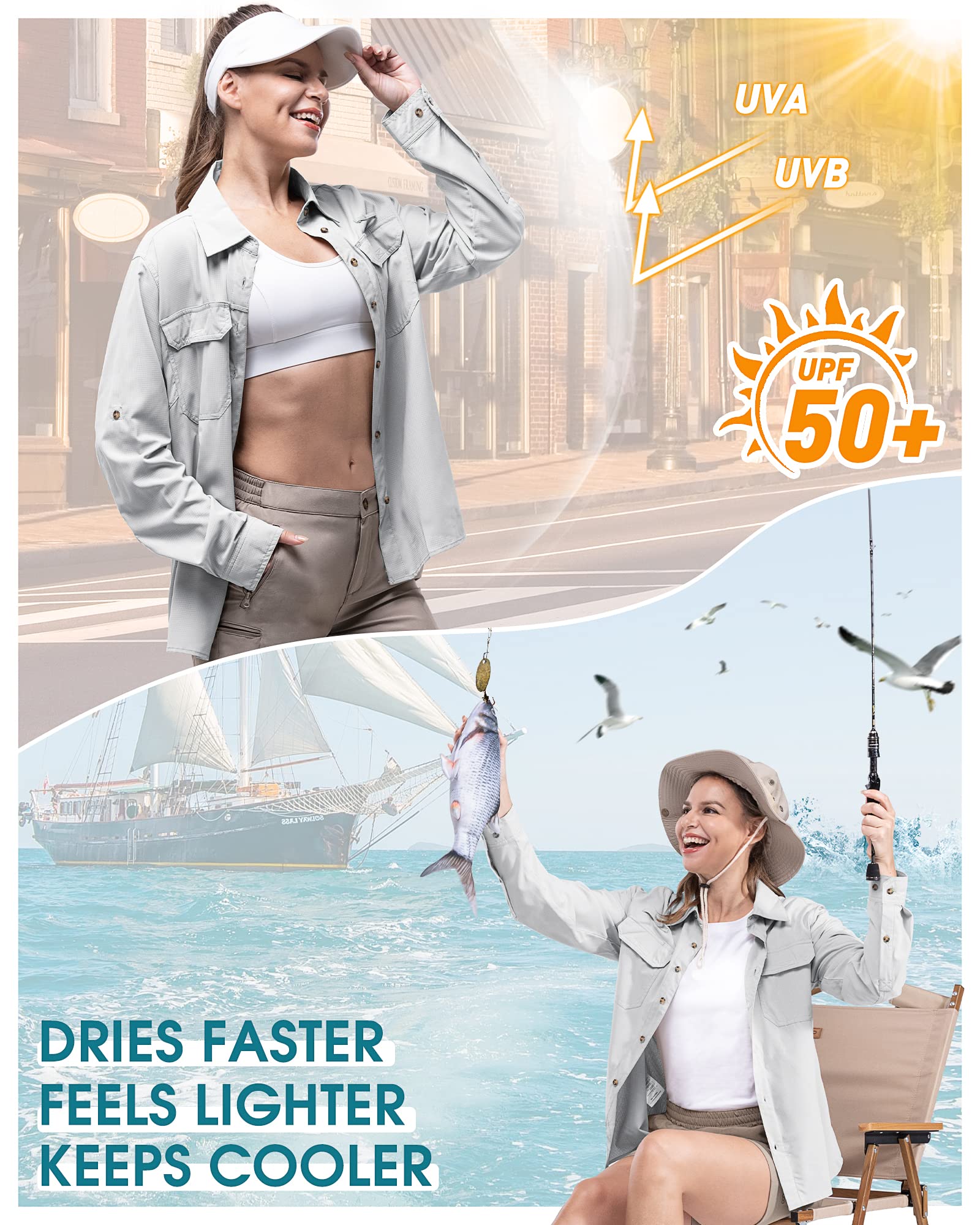 33,000ft Camisa de manga larga para mujer, con protección solar UPF 50, secado rápido, para exteriores, pesca, senderismo, safari, viajes, etc