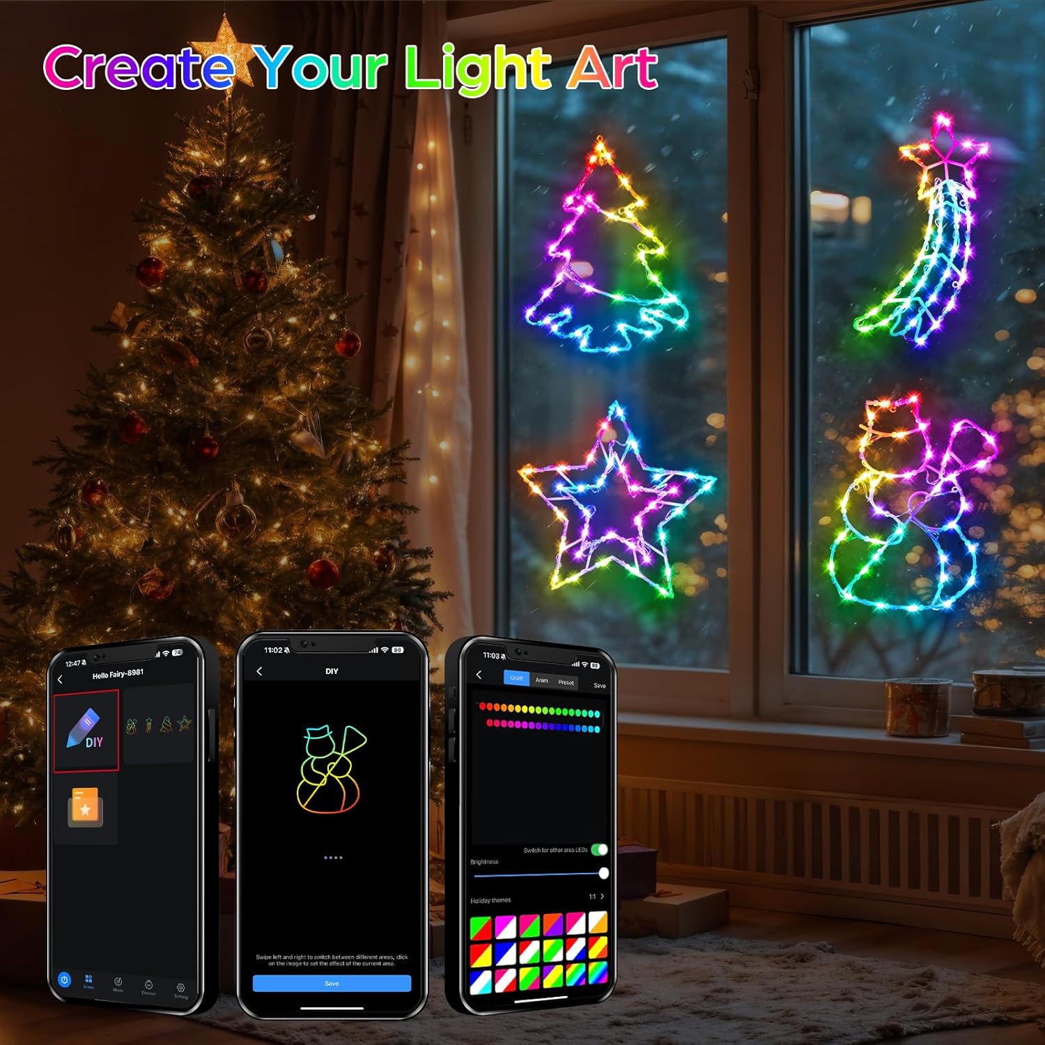 4 Pack Smart Christmas Window Lights, Window Silhouette Lights, Christmas Decorations Indoor,Custom & Preset Modes,APP Control Snowman, Meteor, Christmas Tree, Star for Door Glass - Image 3