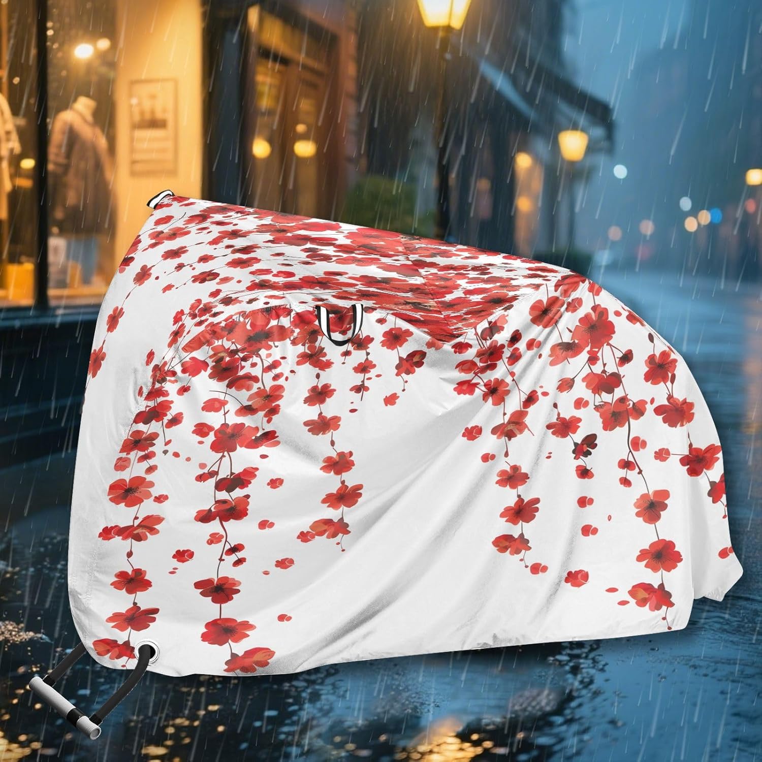 ALAZA Red Cherry Blossom Flowers Bike Cover Waterproof Outdoor Ebike Bicycle Covers Tarp Protection for 1/2 Bikes, Sun UV Dust Wind Proof