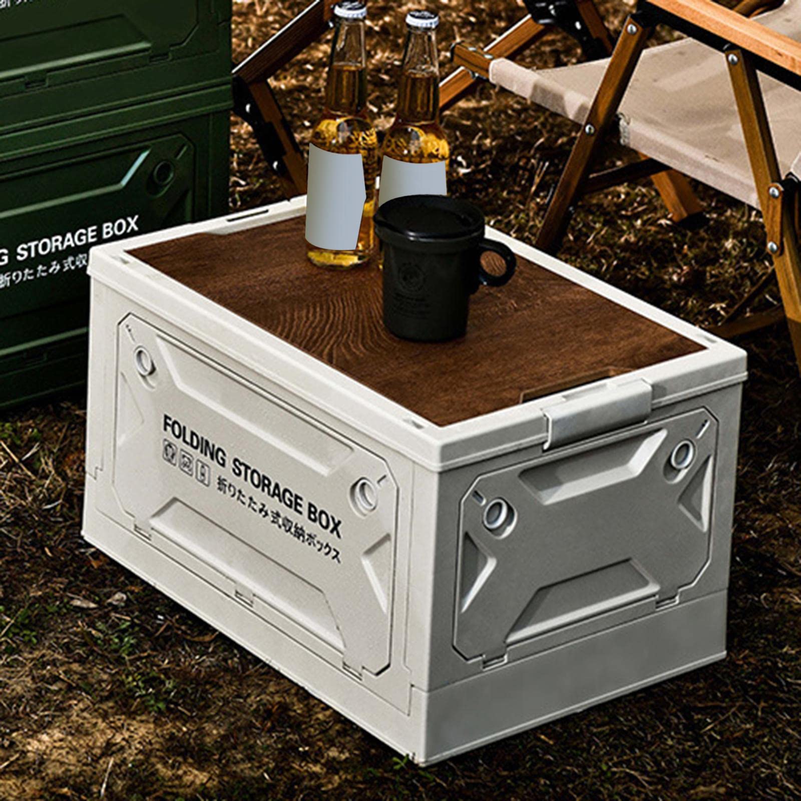 Camping Storage Box Foldable Storage Cabinet for Picnic Family Household Use Gray White-image-25