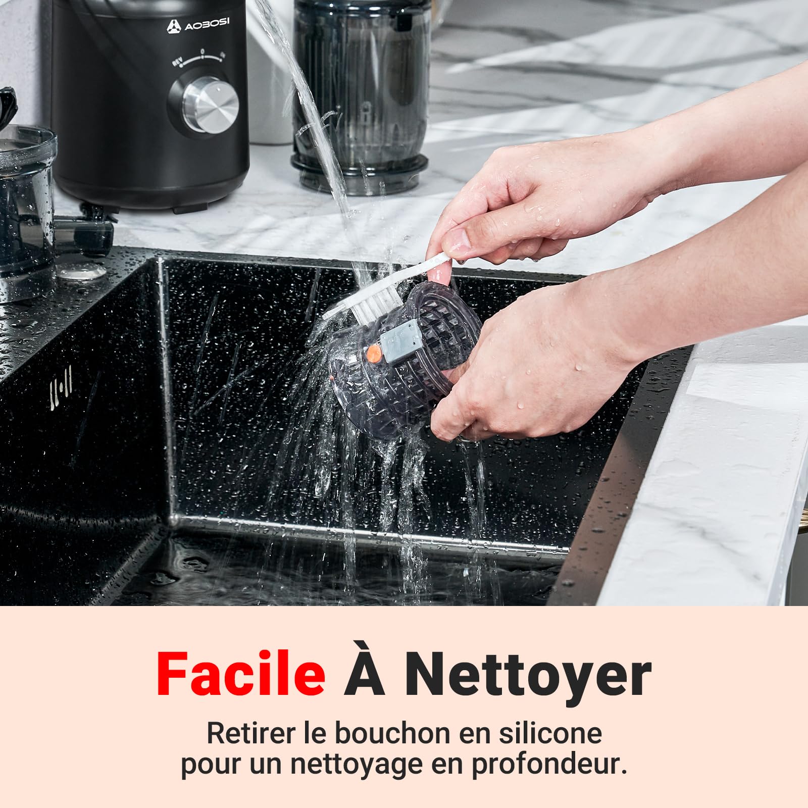 Slow Juicer-AOBOSI Extracteur de jus, 250 W, pour légumes et fruits, avec compartiment de remplissage de 103 mm et 2 filtres sans métal, presse-agrumes, électrique, avec 2 brevets, noir