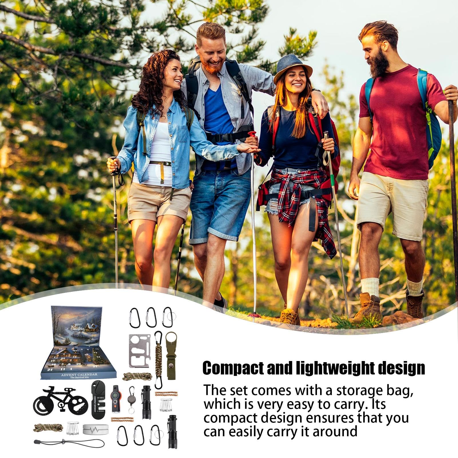 Kit De Survie Calendrier De L'Avent 2025 - Équipement De Plein Air En Acier Inoxydable Pour Randonnée Camping