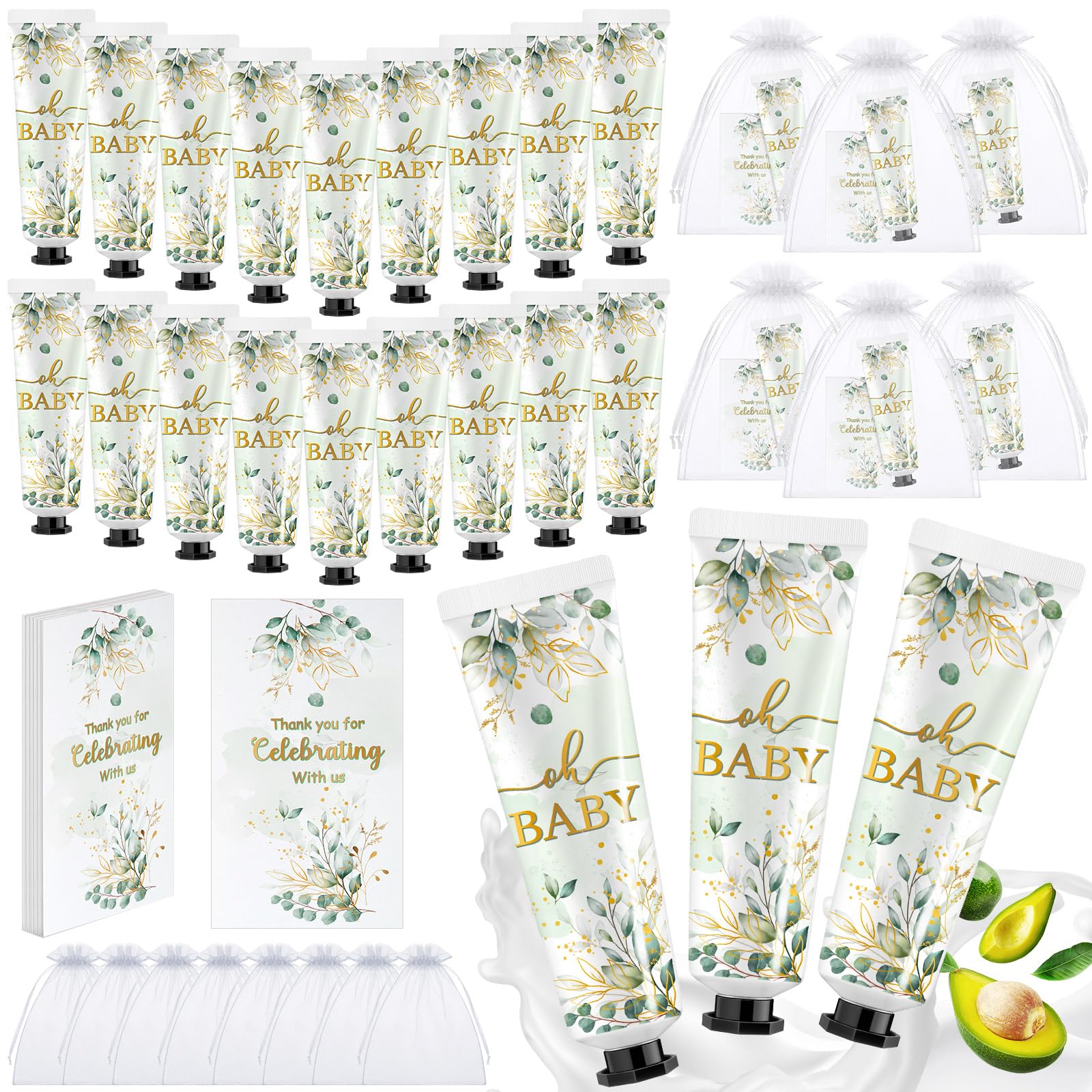 Swiffen 24 Sets Baby Shower Hand Cream Bulk Sage Greenery Shower Favors Bridal Thank You Appreciation Hand Cream for Guests Travel Size Lotion with