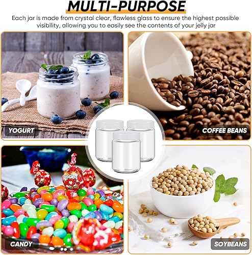 Miniatura 7 de 24 tarros de vidrio transparente con tapas de plástico para yogur, tarros de vidrio reutilizables para conservas de yogur, tarros de yogur para