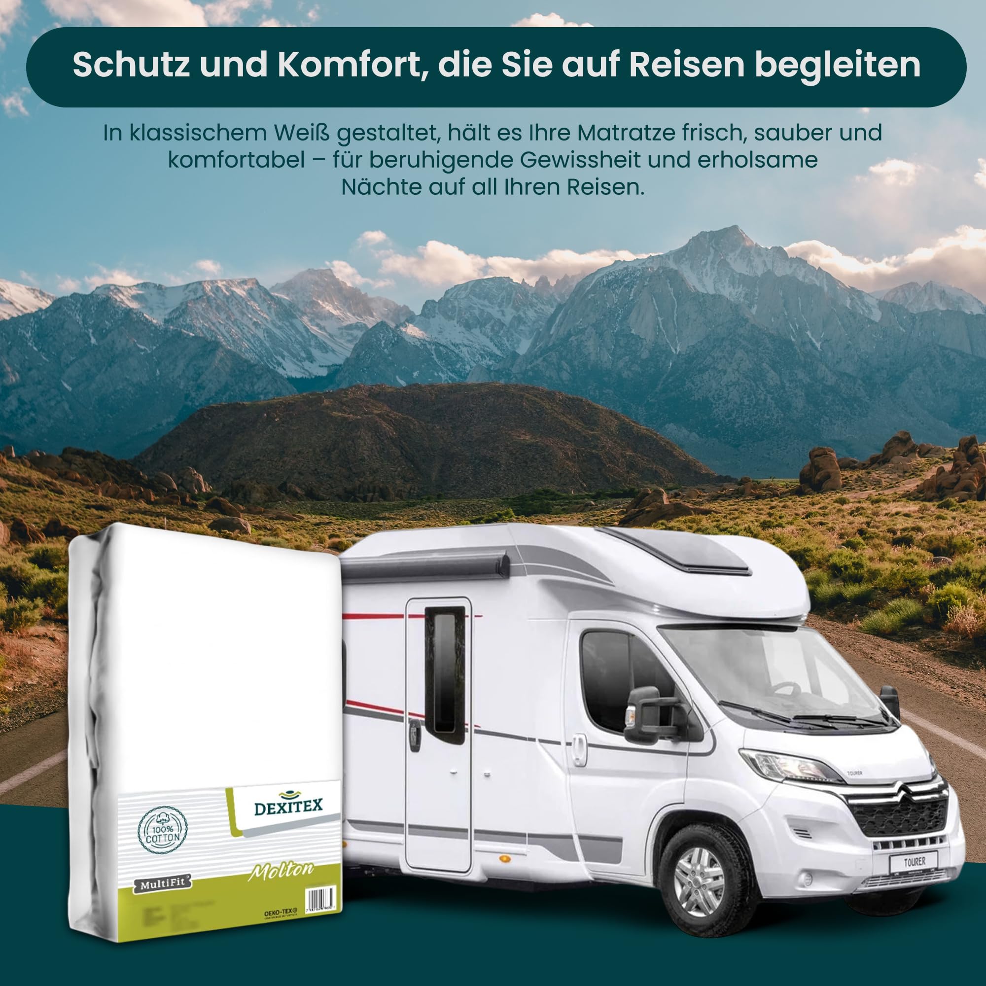 Queen Size Molton Matratzenschoner Queensbett (135-160cm x 210) für Wohnmobil oder Wohnwagen - Queensbett Matratze -Oeko-TEX - 100% Baumwolle, Weiß