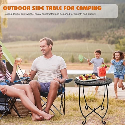 Miniatura 7 de Mesas auxiliares de patio, mesa auxiliar de metal resistente a la intemperie de 14 pulgadas, mesa auxiliar redonda para exteriores, para patio,