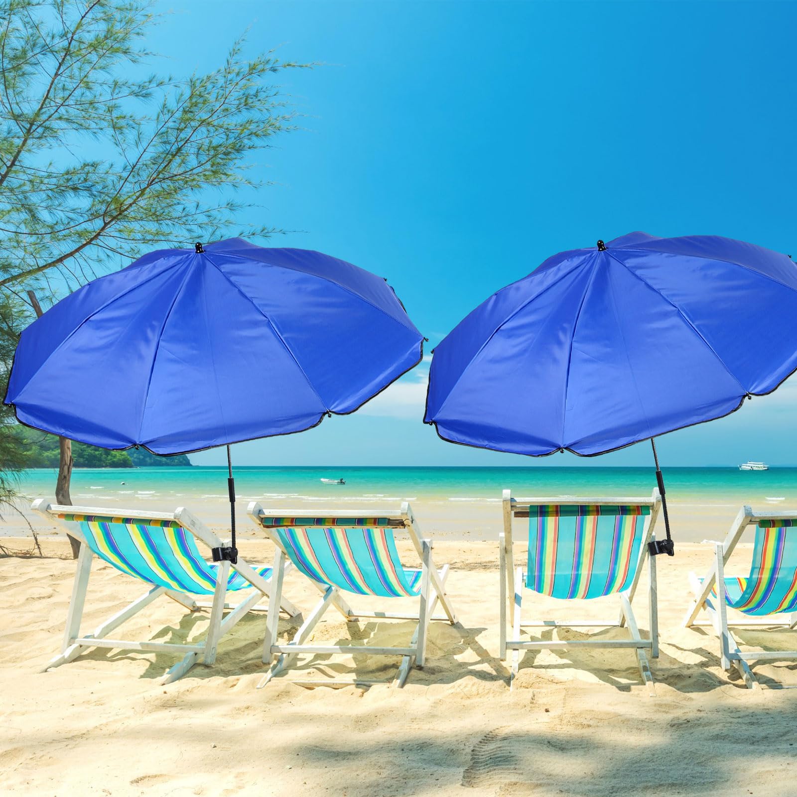 Silkfly Strandkorbschirm mit Universalklemme, verstellbar, UPF 50+, 360° Strandschirm, 96,5 cm, tragbarer Golfschirm für Stuhl, verstellbarer Schirm, für Strand, Camping, Terrasse, 6 Stück