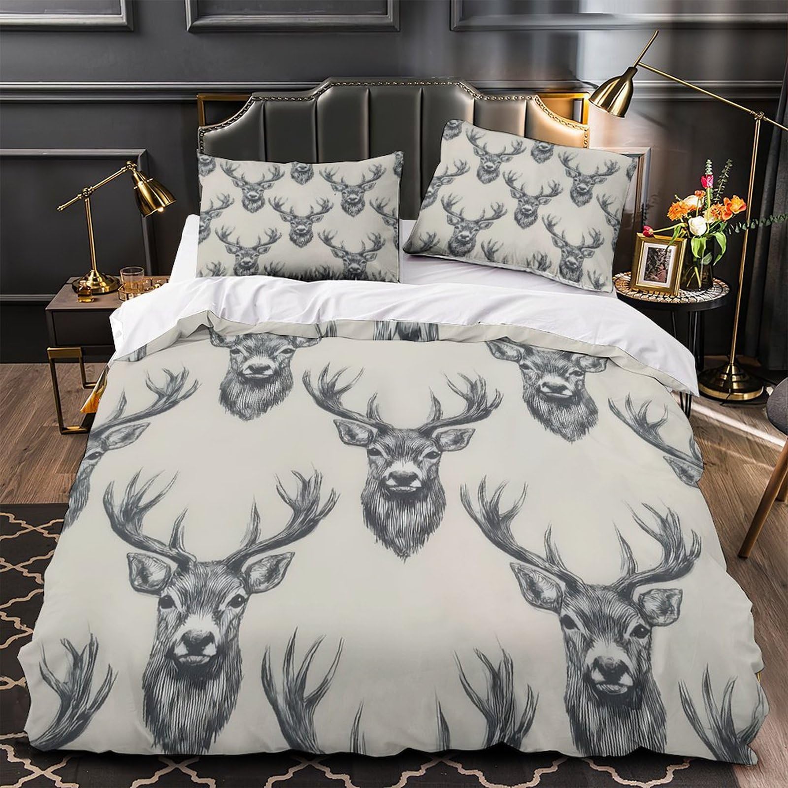 Housse de couette cerf 135x200cm en microfibre hypoallergénique avec fermeture éclair pour lit simple