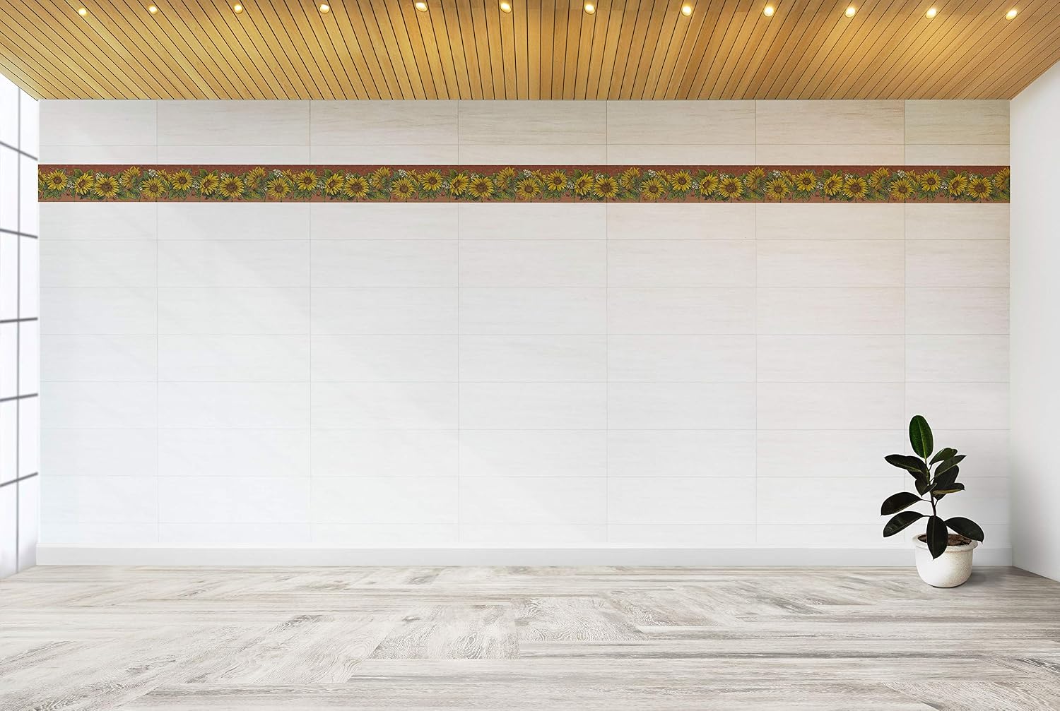 Dundee Deco Wallpaper Border Peel and Stick DDAZBD9003 Floral Yellow, Sepia Sunflowers, Butterflies Wall Border Retro Design, 15 ft x 7 in (4.57m x 17.78cm), Self Adhesive