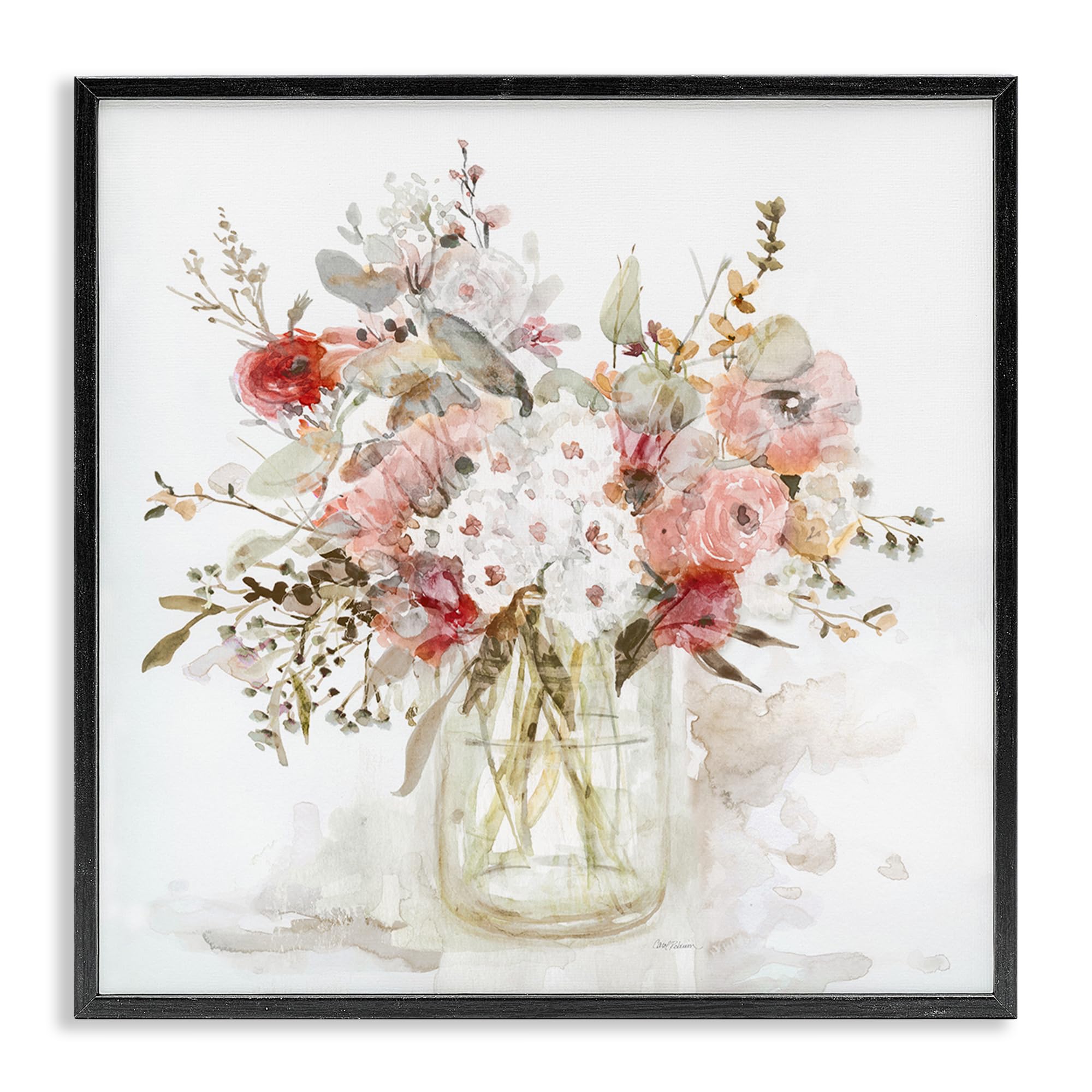 Stupell Industries Midnight Black (Textured) 'Soft Blush Botanical Bouquet'| Framed Giclee Art