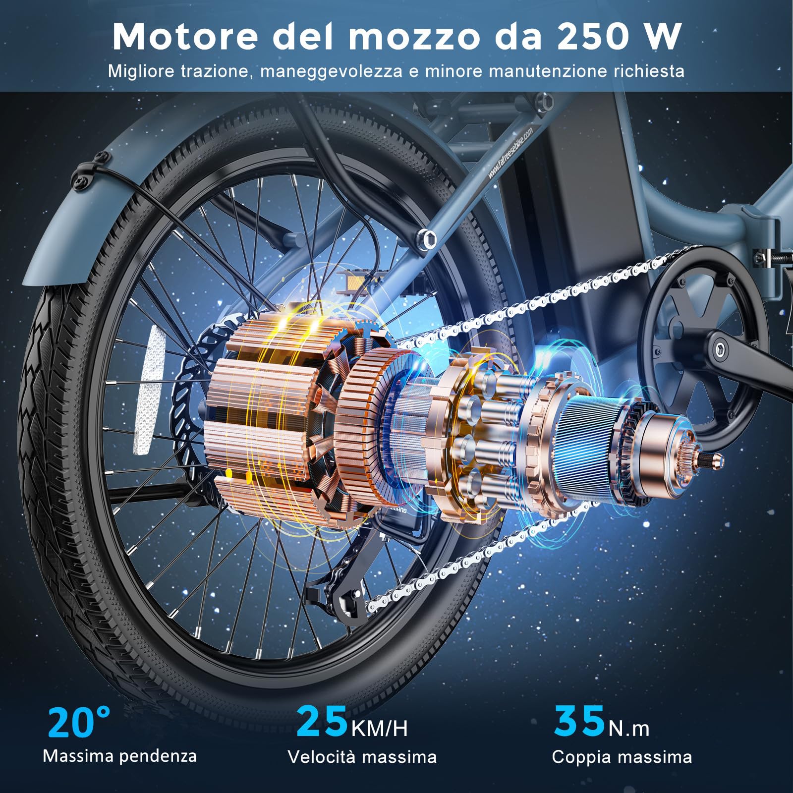 Fafrees Bici Elettrica Pieghevole Donna Uomo 20 Pollici, 36V 16.75Ah Bicicletta Elettrica 250W Ebike da Città, 90KM Pedalata Assistita E-bike, 7 Velocità, F20 Light Upgrade Blu
