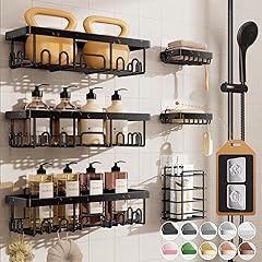 Veken Rustproof & Waterproof Shower Caddy 6-Pack, No Drilling Adhesive Shelves Rack with Soap Holder, Large Capacity Bathroom Organizers and Storage, Wall-Mounted Kitchen & Home Decor