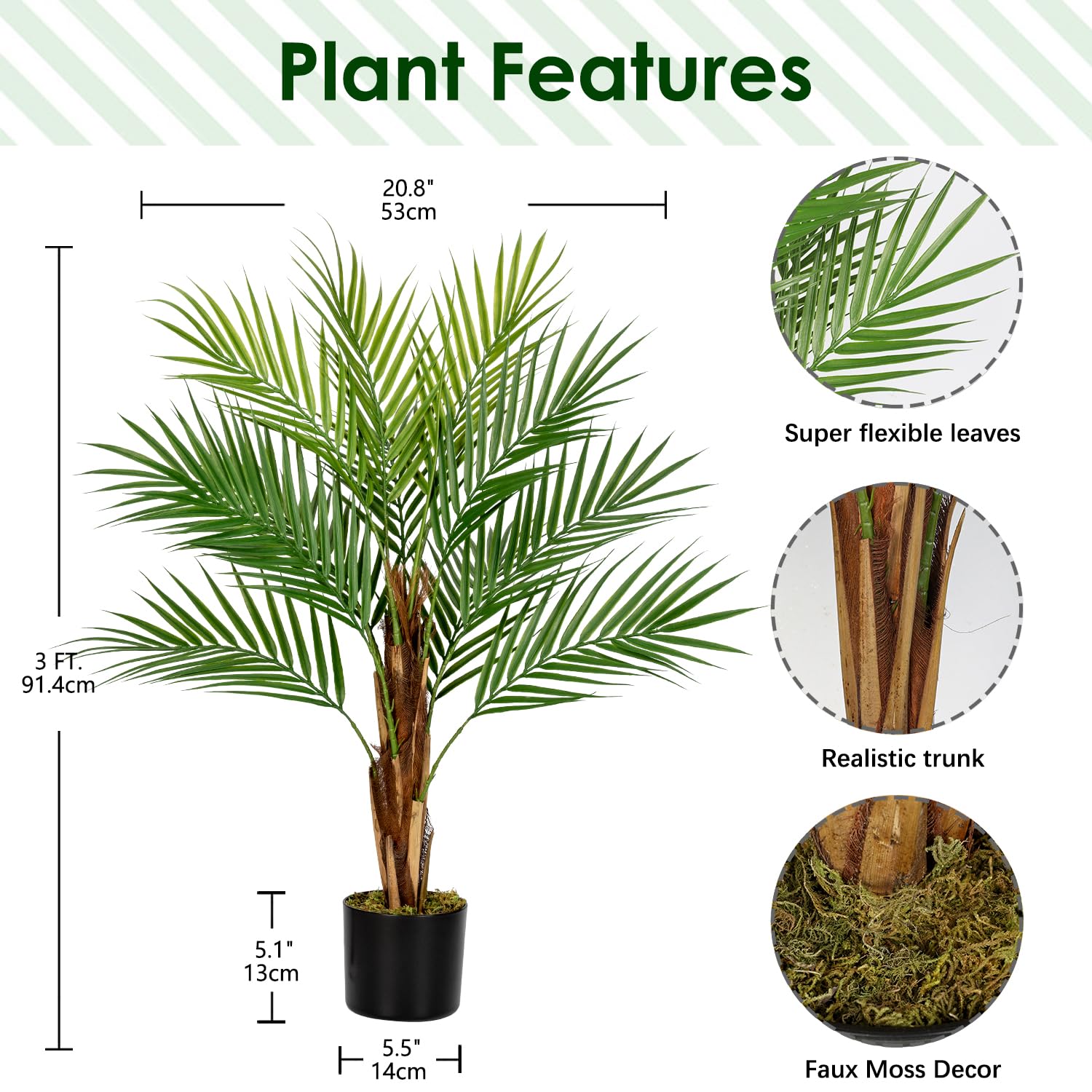 90cm Kunstpflanze Areka-Palme Kunstpflanze Palme groß im Topf künstlicher Baum mit 12 Stämmen für drinnen und draußen, Moderne Dekoration, Dekoration Badezimmer Wohnzimmer Schlafzimmer Balkon