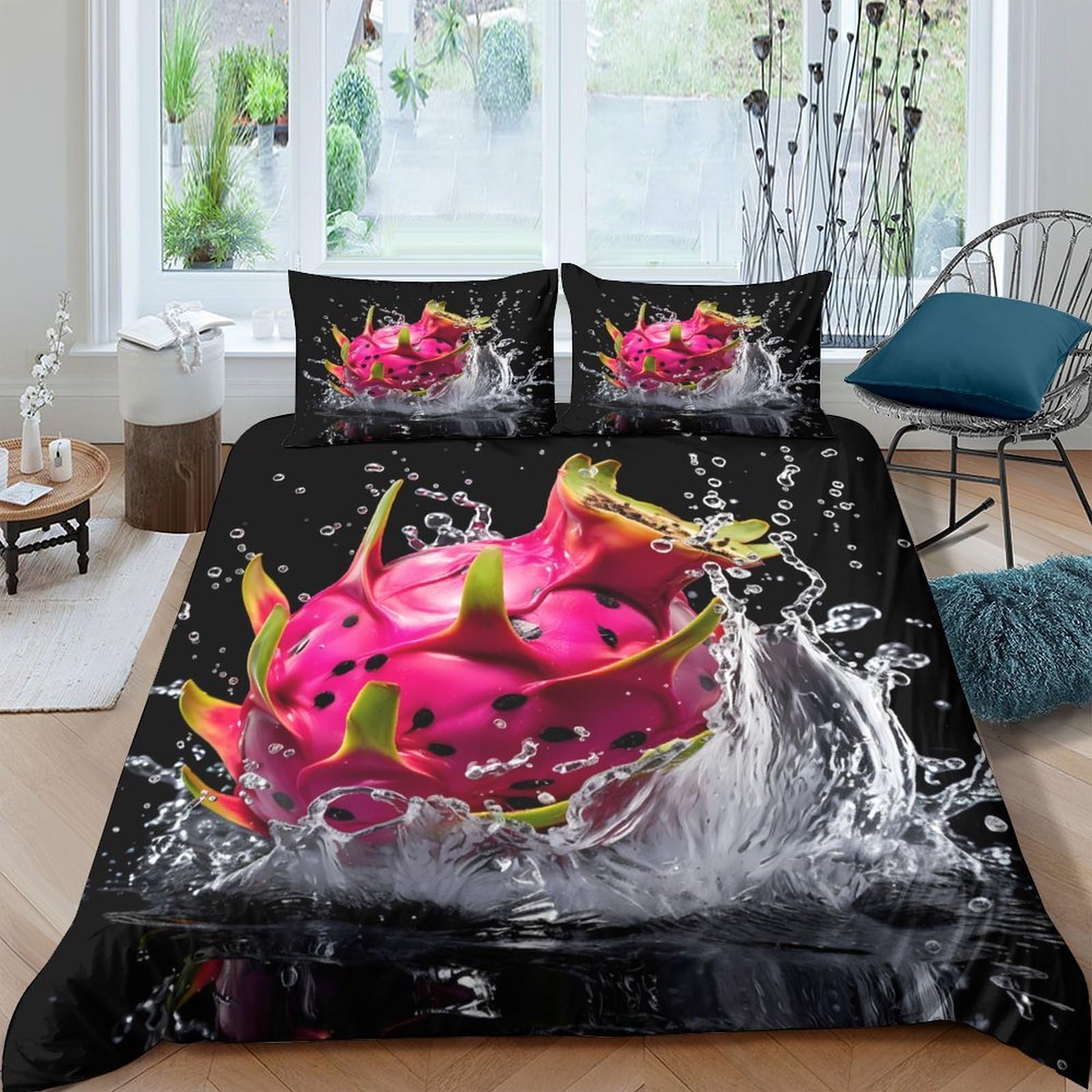 Ctjqhvkz Style-5 3D Printed Dragon Fruit Splash Fitted Sheet Microfiber Soft Art Bed Cover For Bedroom Guest Room Decor Single（135X200cm）