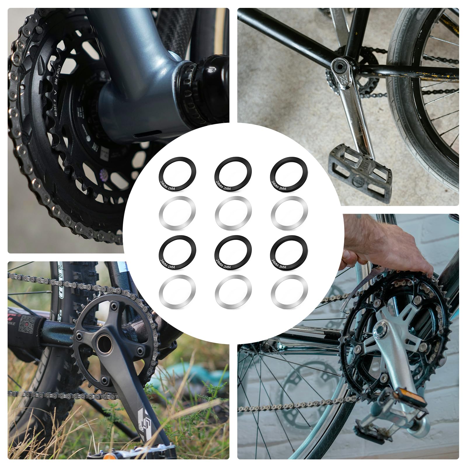 Set di 12 guarnizioni per cuscinetti a pedale per bicicletta, distanziatori interni, 24 mm, per BB86/91/92/BB30/PF30, accessorio ideale per manovella