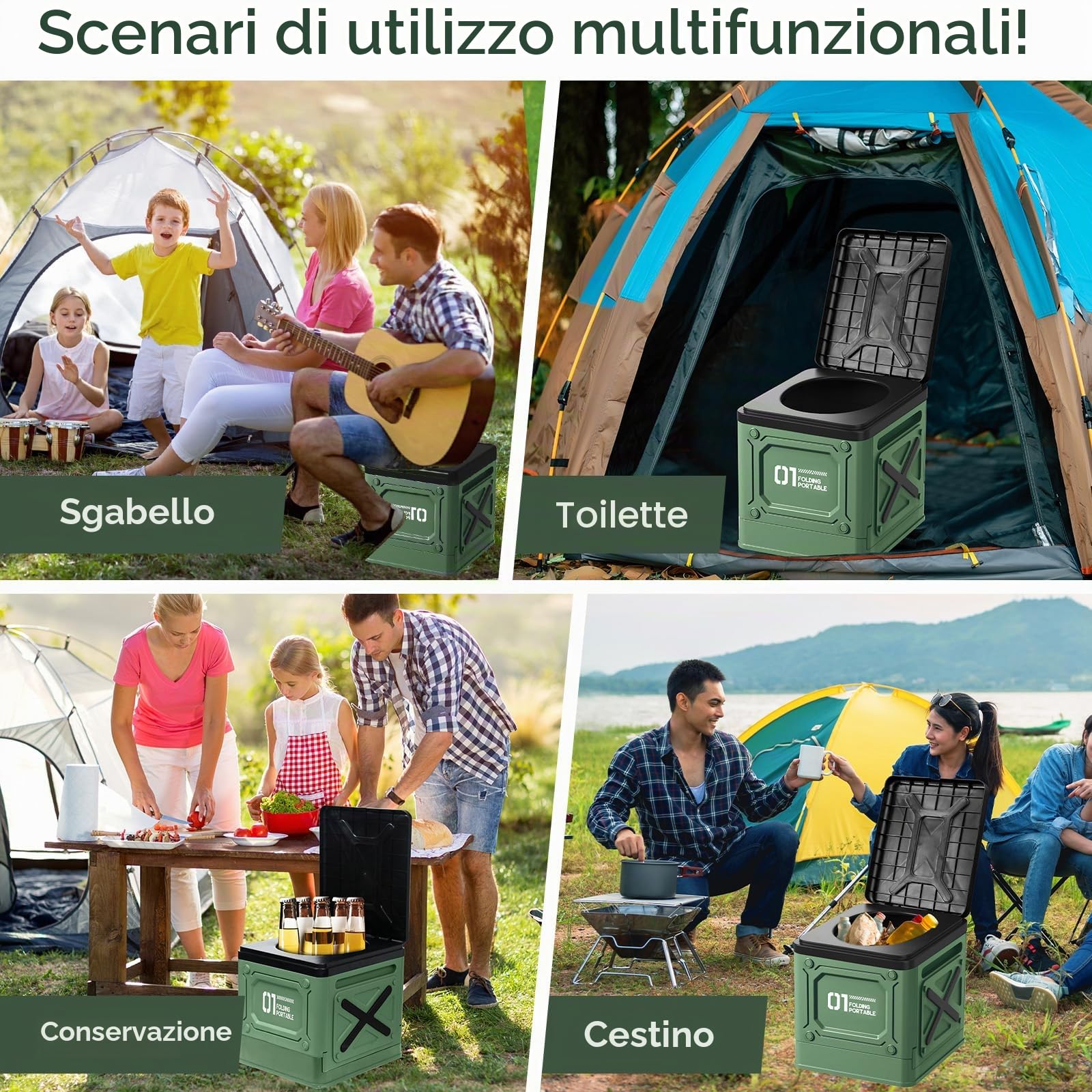 WC Portatile,Water Portatile Adulti,Toilette Portatile Campeggio Pieghevole,WC Portatile Adulti Max 150 kg,Gabinetto Portatile Adulti per Campeggio,Auto,Viaggi (Verde)