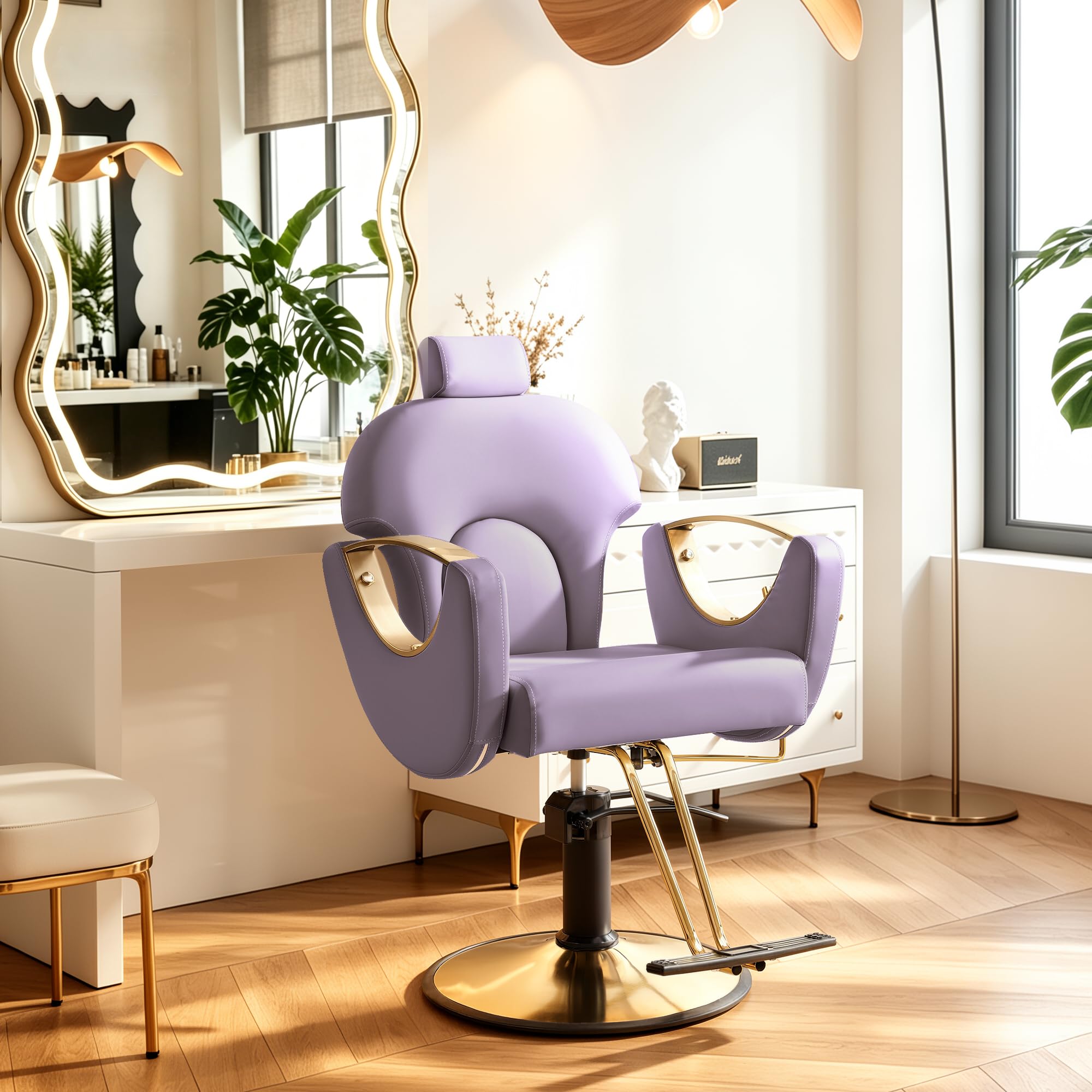 KIGOTY Salon Chair for Hair Stylist, 360° Swivel Reclining Barber Chair for Barbershop, H…