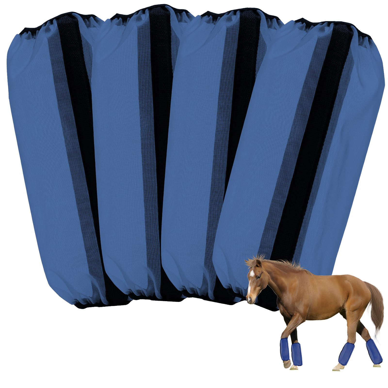 Mesh Fly Boots Horse Fly Boots Mesh Fly Wraps Leg Guard for Horse Set of 4 (DarkBlue)