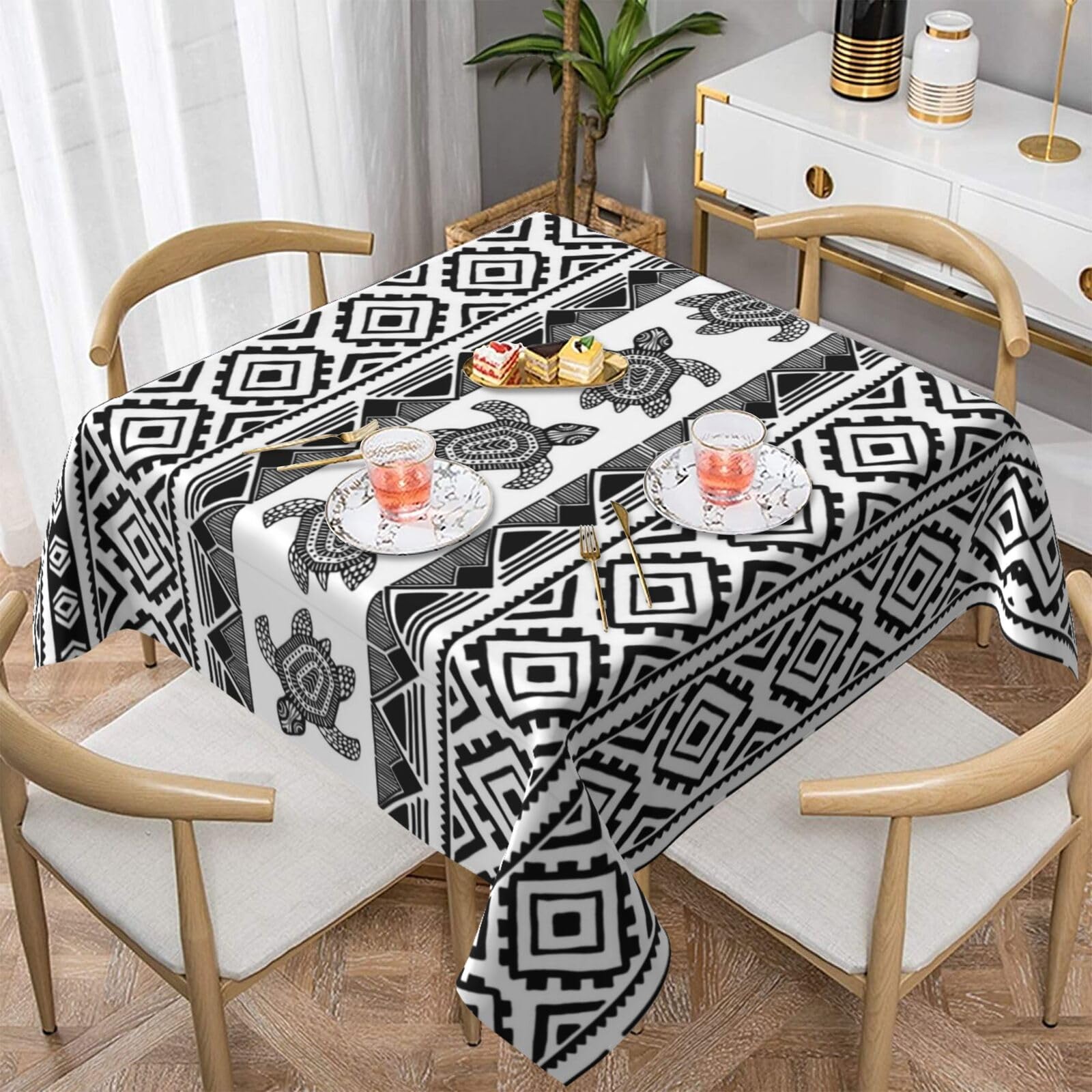 Nappe carrée ethnique en polyester imperméable 152x152 cm pour table de cuisine