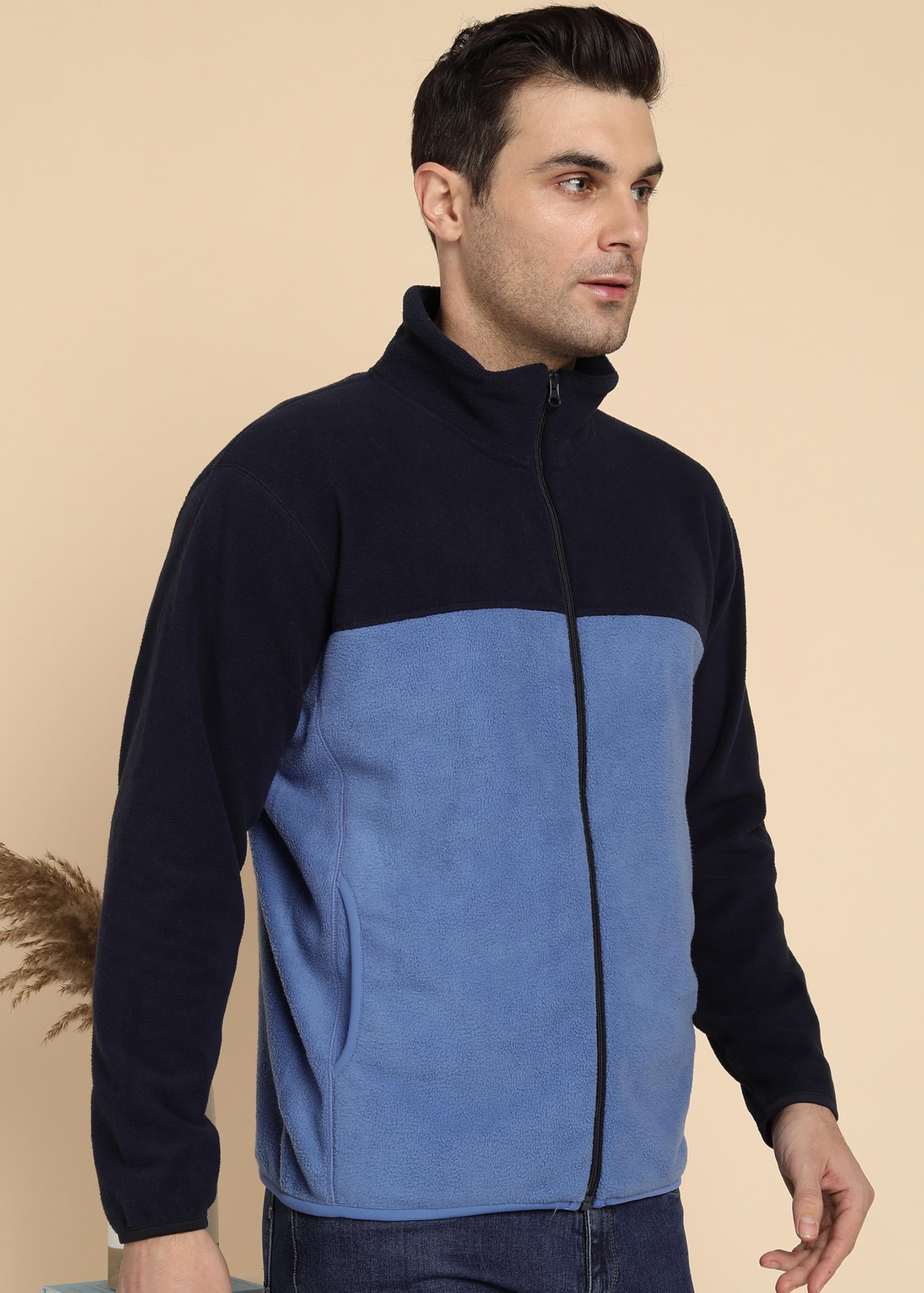 Alan Jones Clothing Solid Stand Collar Fleece Full Zip Jacket (Blue_3XL) - Image 3 thumbnail