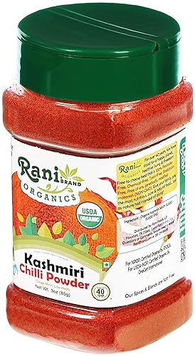 Miniatura 8 de Rani Organic Kashmiri Chilli en polvo (Deggi Mirch, a baja temperatura) Tarro PET de 3 onzas (3.00oz)  Todo natural  Vegano  Apto para gluten  Sin
