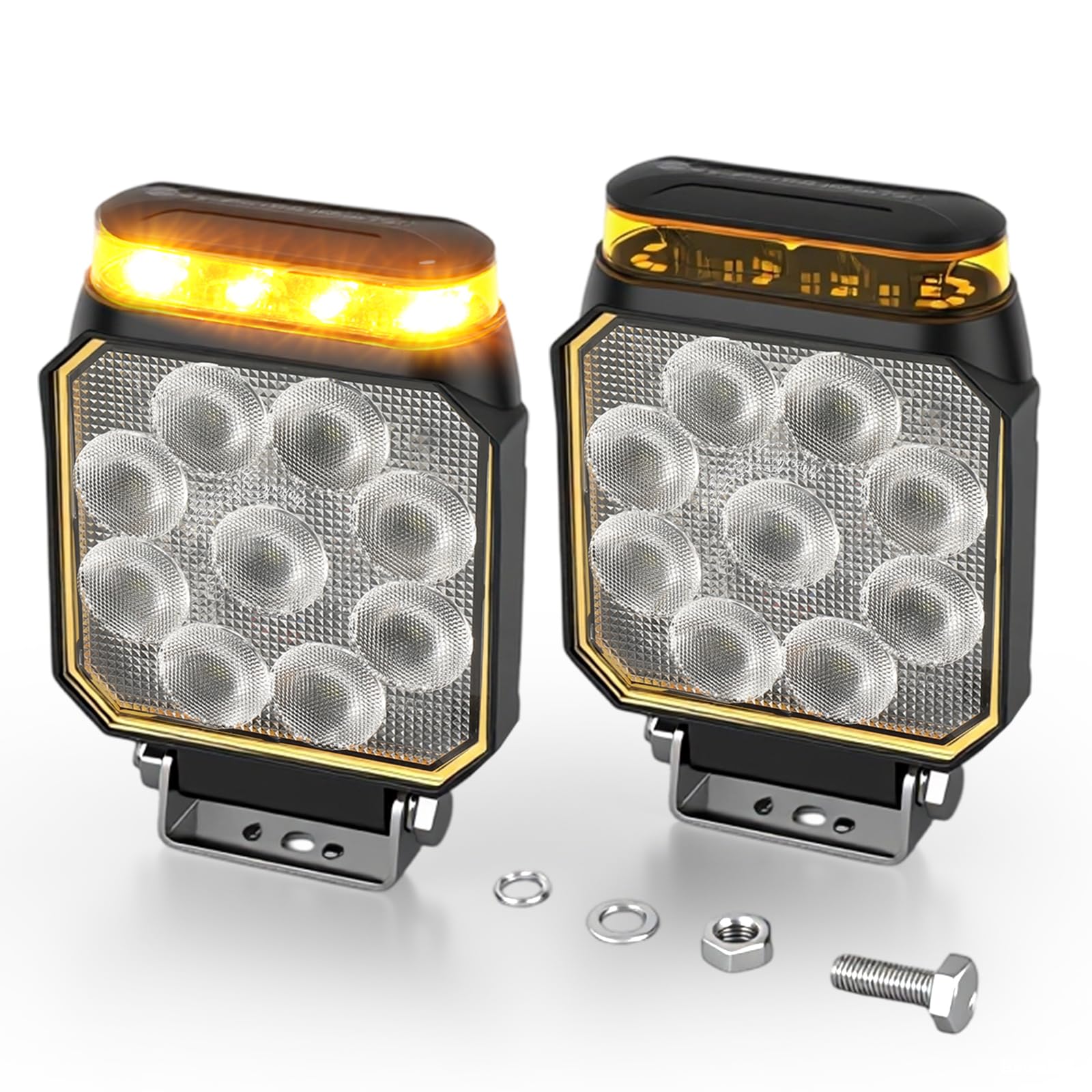 CO LIGHT Phare de Travail LED 4 Pouces 2 en 1 avec Feu d’Avertissement 360° pour Chariot élévateur, excavatrice, Camions Tracteurs Engins de Chantier Véhicules Agricoles 12V 24V