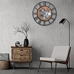 Lafocuse 23 Inch Wooden Real Moving Gears Wall Clock for Living Room, Black Farmhouse Vintage Large Wall Clock for Home Decor, Horloge Murale Decorative for Dinning Room Office Kitchen