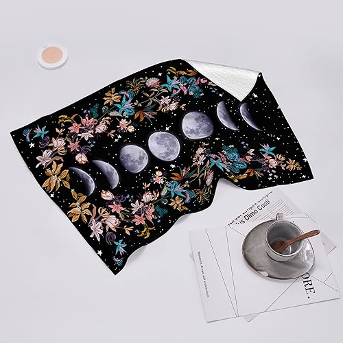 Miniatura 6 de Witchy - Juego de 2 paños de cocina negros estilo botánico con diseño floral de Luna Fases Luna, decoración de flores góticas, bohemias, regalos de
