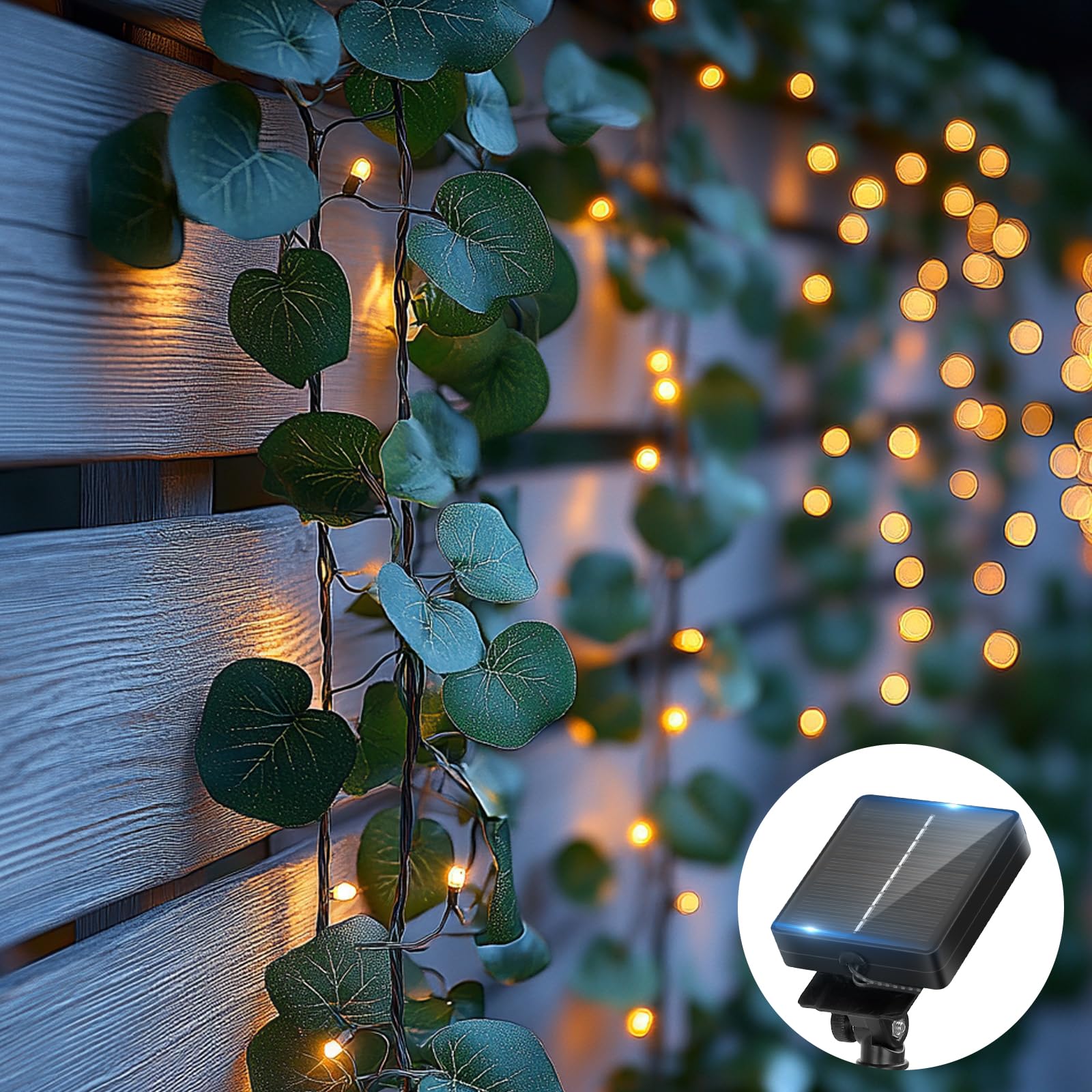 Aigostar Guirnaldas Luces LED Solares 2M+10M, 100 LEDs, Hiedra Artificial con Hojas, IP65 Impermeable, Blanco Cálido. Ideal para Jardín, Terraza, Fiesta