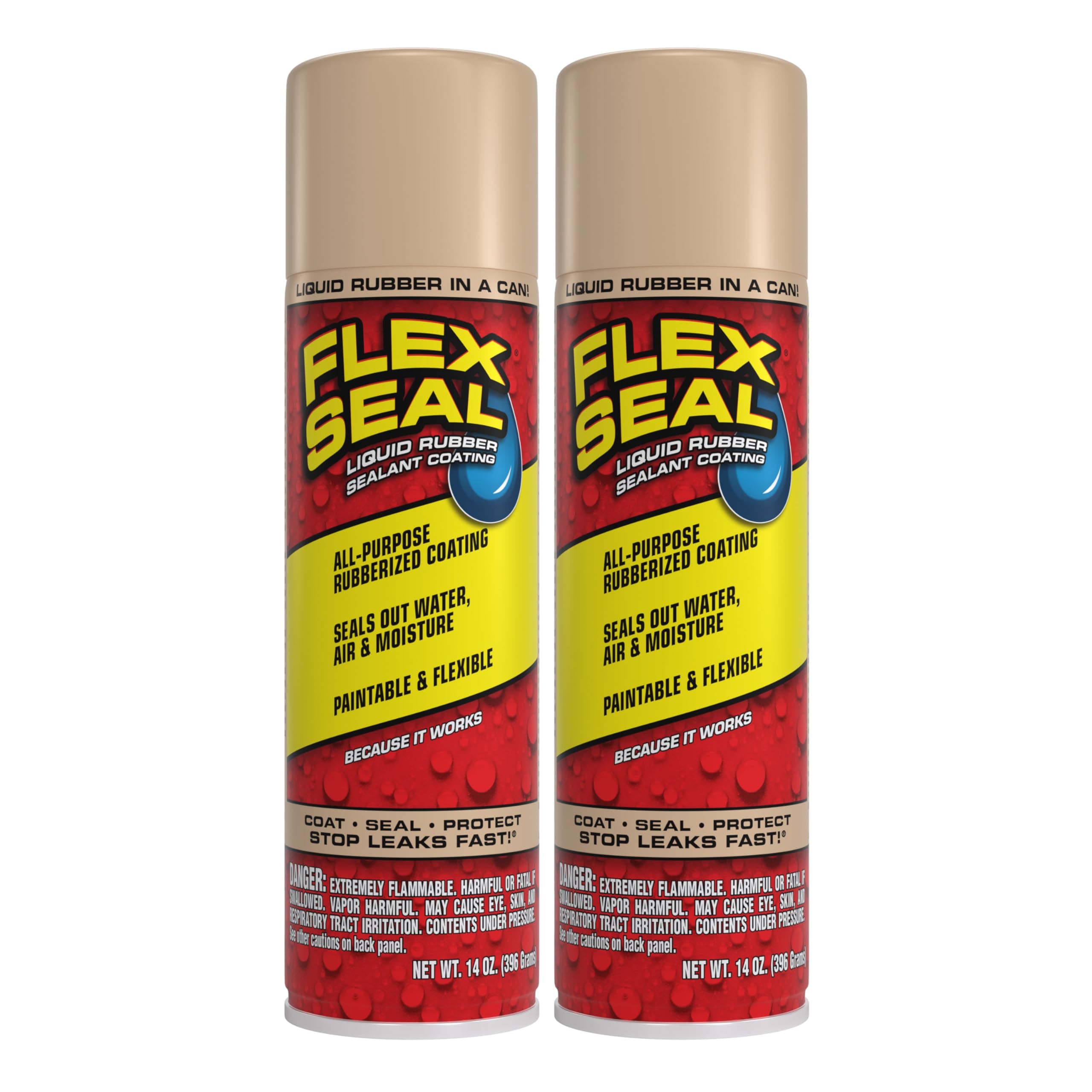 Flex Seal Spray Rubber Sealant Coating, Waterproof, Almond, 14 oz, 2-Pack