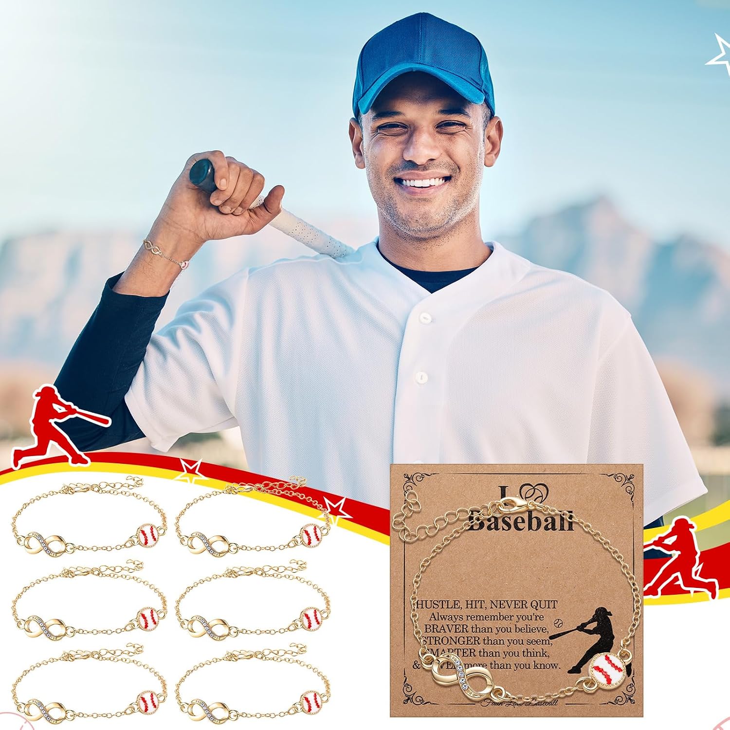 Quelay 12 Set Sport Bracelets Basketball Baseball Softball Football Soccer Volleyball Bracelets Gold Plated Jewelry Gift for Women