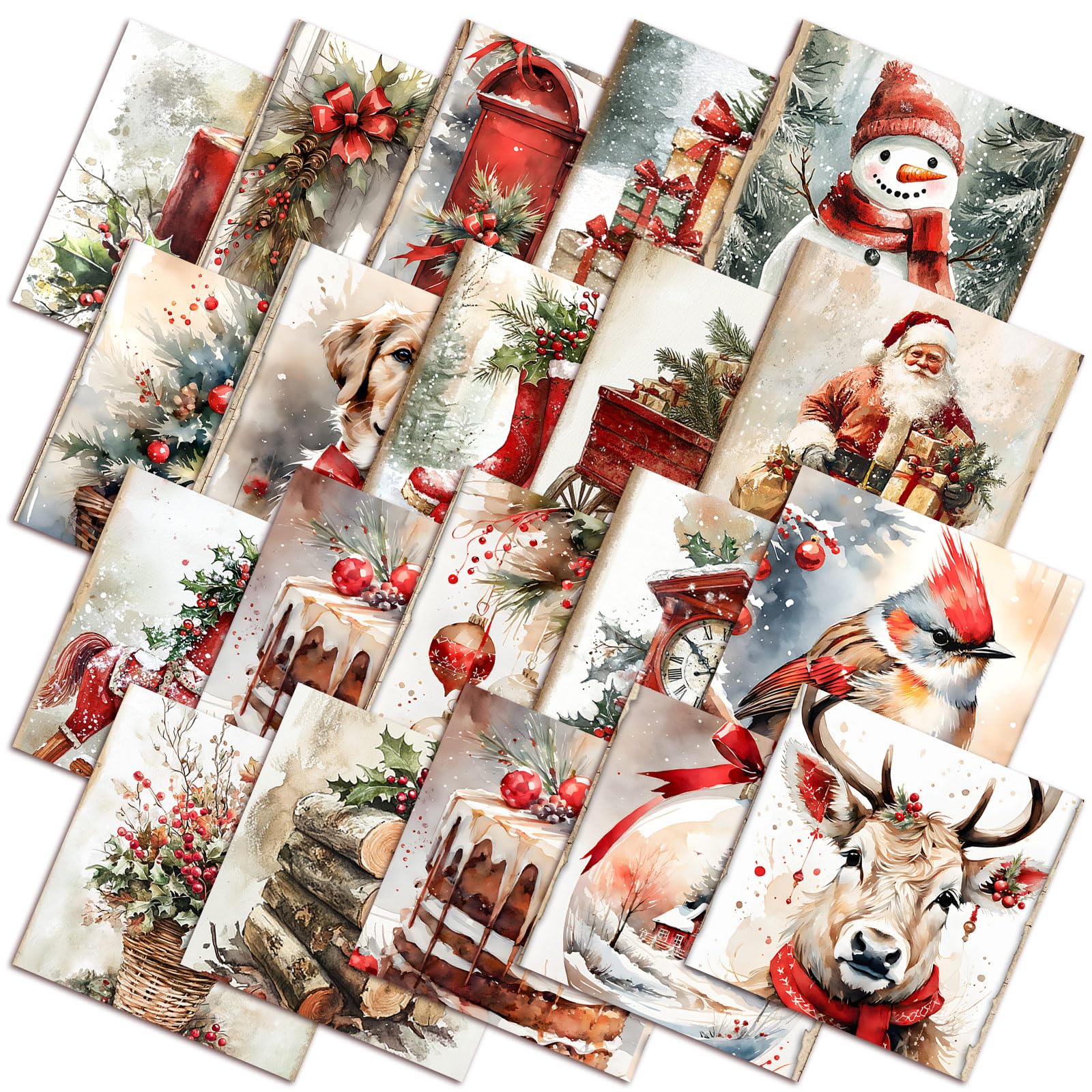 Ganeen 60 Pcs 10 x 10 Inch Vintage Christmas Quilting Fabric Squares