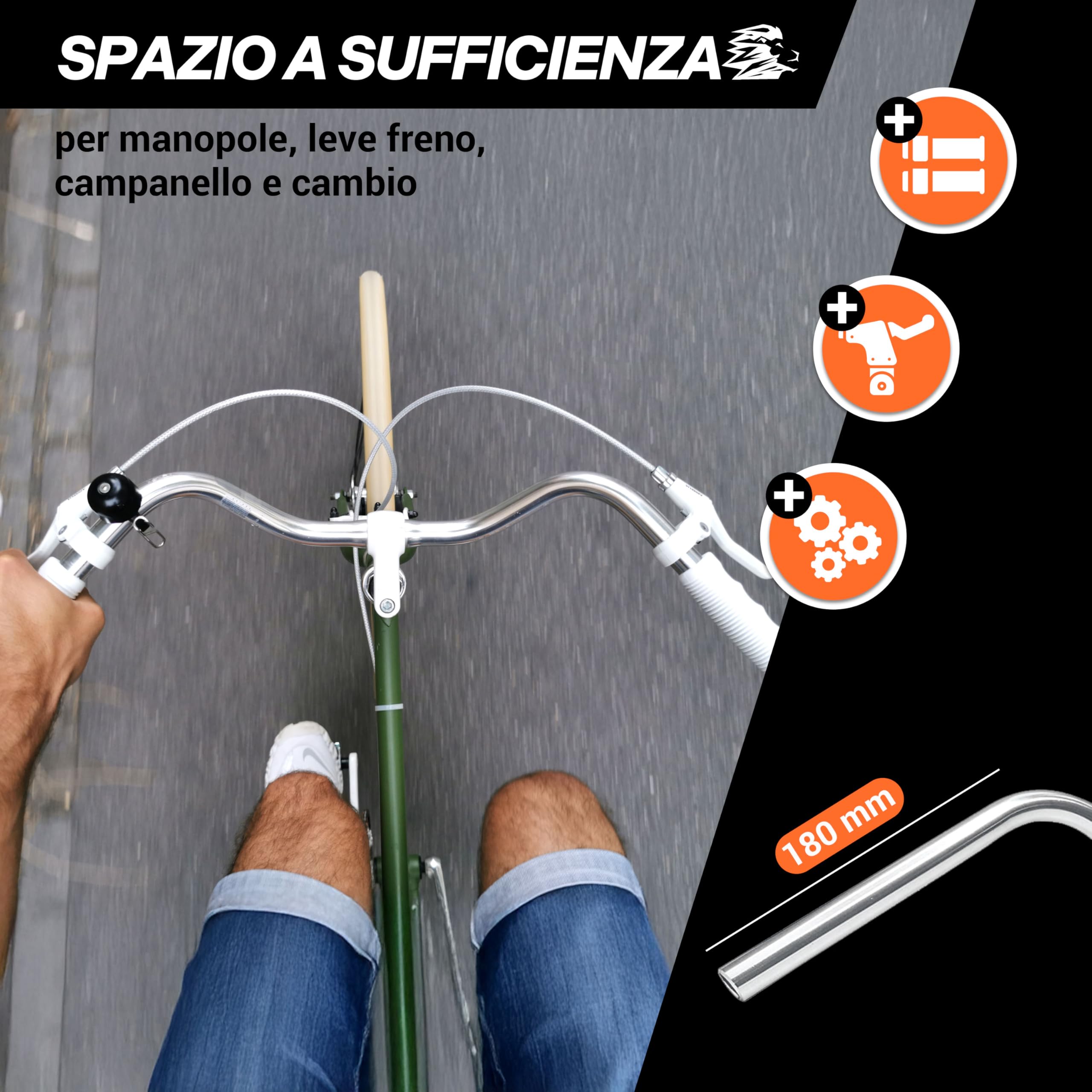 City Bike Manubrio ergonomico per bicicletta da donna e da uomo, in alluminio argentato, retrò, manubrio da città, olandese, bici da uomo, cruiser, colore argento