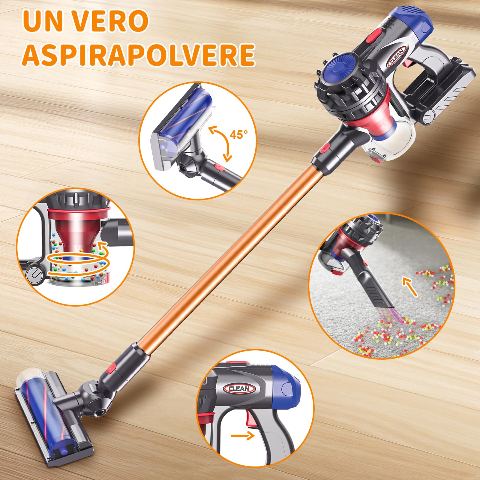 LumenVela Aspirapolvere Giocattolo Bambini, 3-in-1 Aspirapolvere Giocattolo Funzionante Set Pulizia Giocattolo Regali per Bambini e Bambine dai 3 ai 6 Anni (Modello Avanzato)