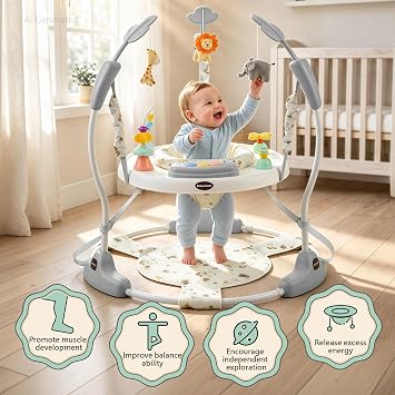 Kinder King Baby Activity Center, Music & Lights, Adjustable Heights, Grey