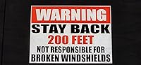 Vista 2 de Safety Decal Unlimited OSHA Warning Stay Back 100 200 300 500 Not Responsible For Broken Windshields Negro Rojo Rectángulo Etiqueta Adhesiva 3M