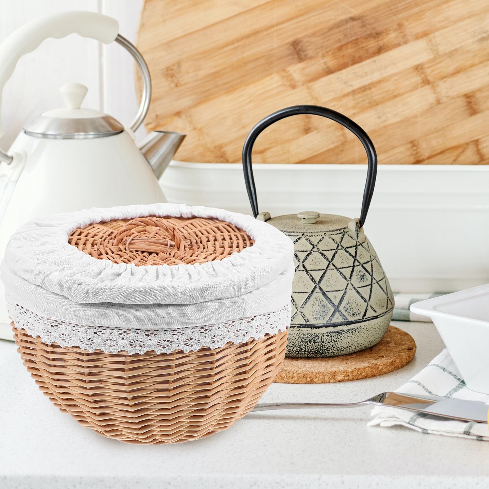 NUOBESTY Panier Tressé pour Rangement Alimentaire Osier Blanc Panier Artisanal pour Fruits et Pain