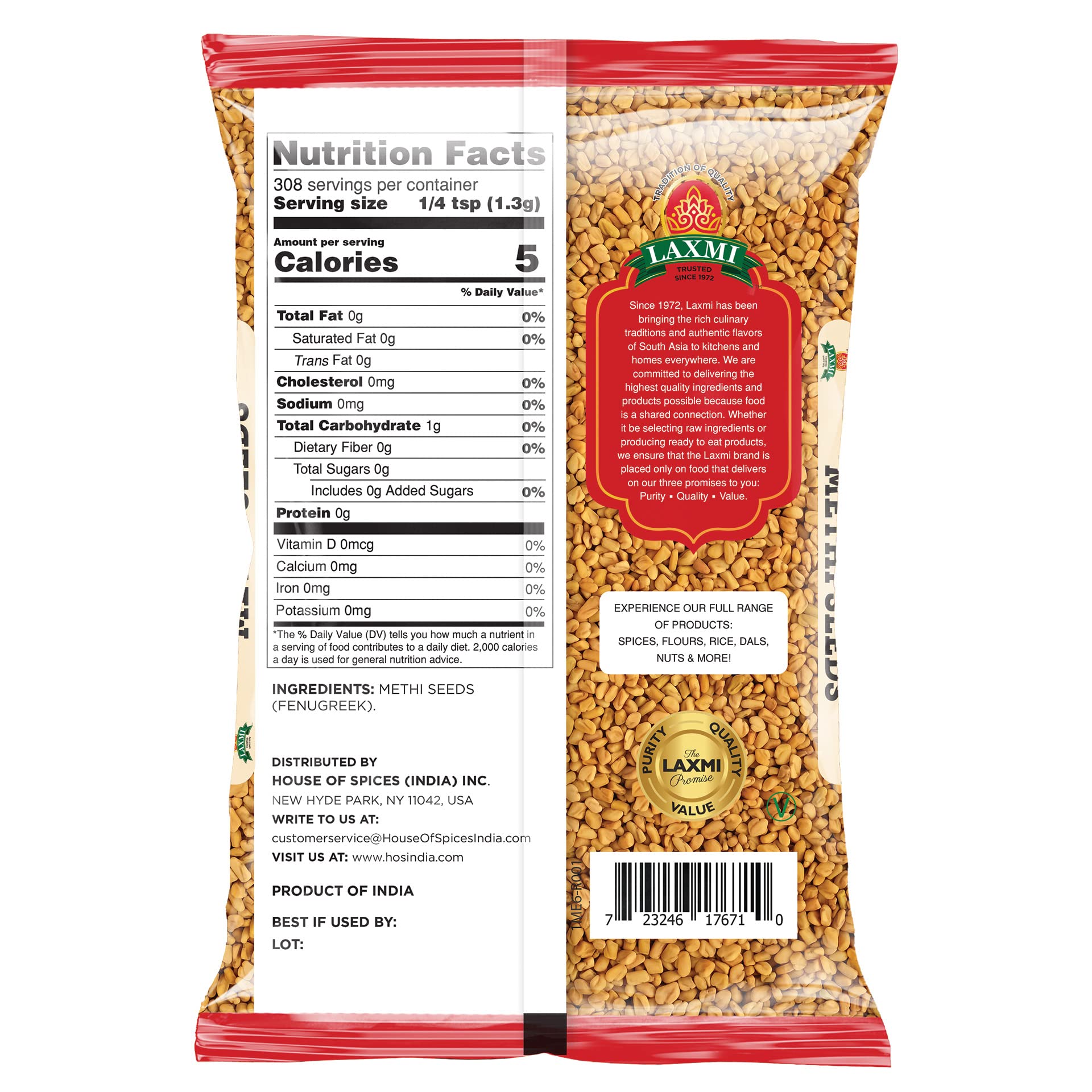 Laxmi Traditional Indian Spices - Methi Seeds (Fenugreek Seeds), 14oz