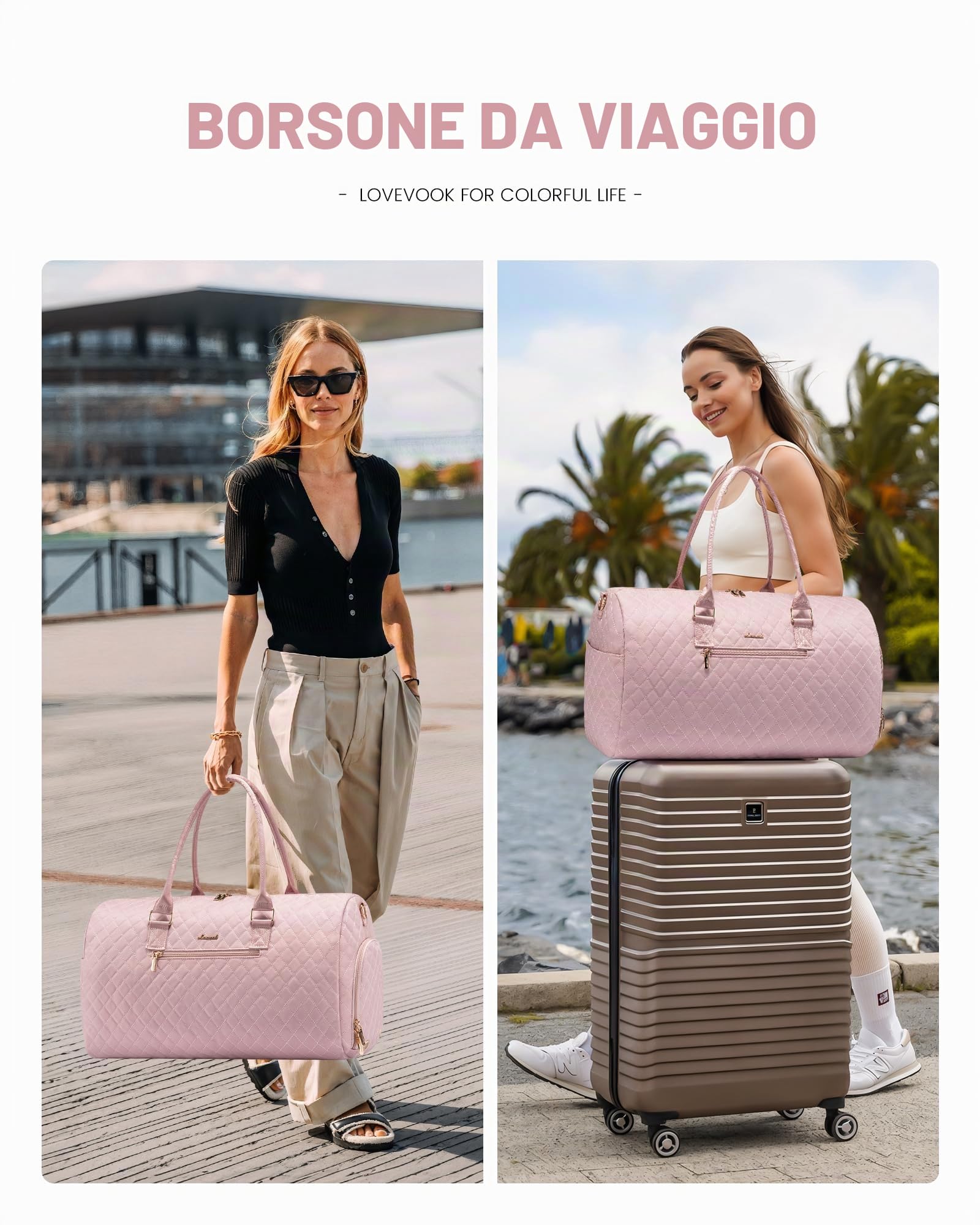 LOVEVOOK Borsone da Viaggio Donna Borsone Palestra con Scomparto per le Scarpe, Grande Borsa Parto Ospedale Mamma Nascita, Impermeabile Borsa Piscina Sportiva, Travel Weekender Gym Bag Rosa