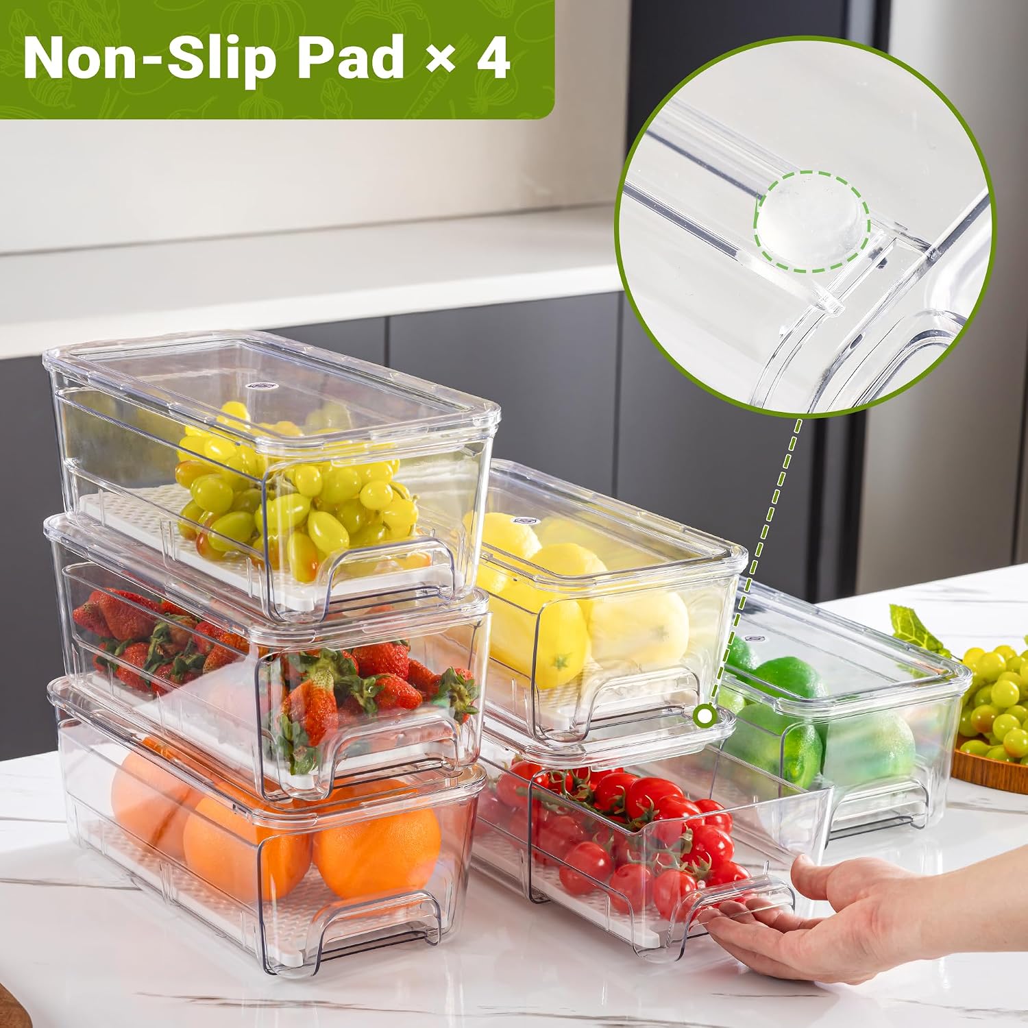 Imncya Clear Refrigerator Organizer Bins with Pull Out Drawers, 2 Pack