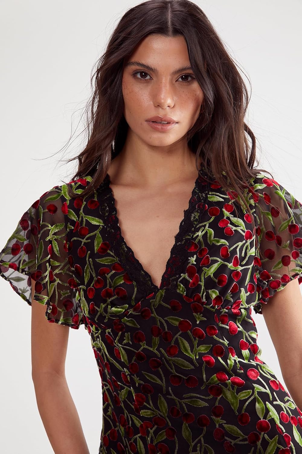 Nasty Gal Cherry Devore Lace Trim Open Back Mini Dress - Image 5