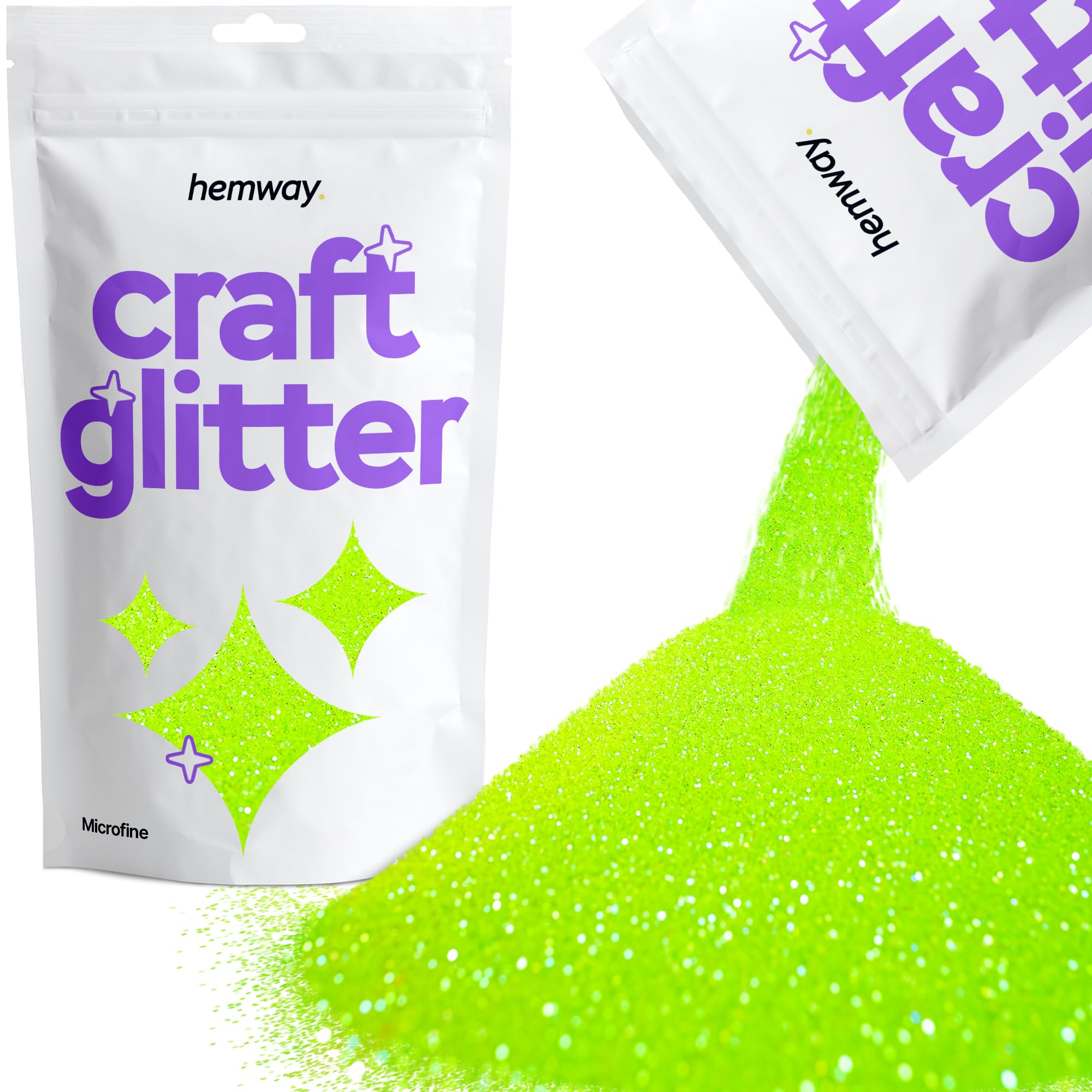 Hemway Craft Glitter Fluorescent UV Neon Green 100g Microfine Glitter for Crafts Resin, Cosmetic, Nail, Face, Body, Festival